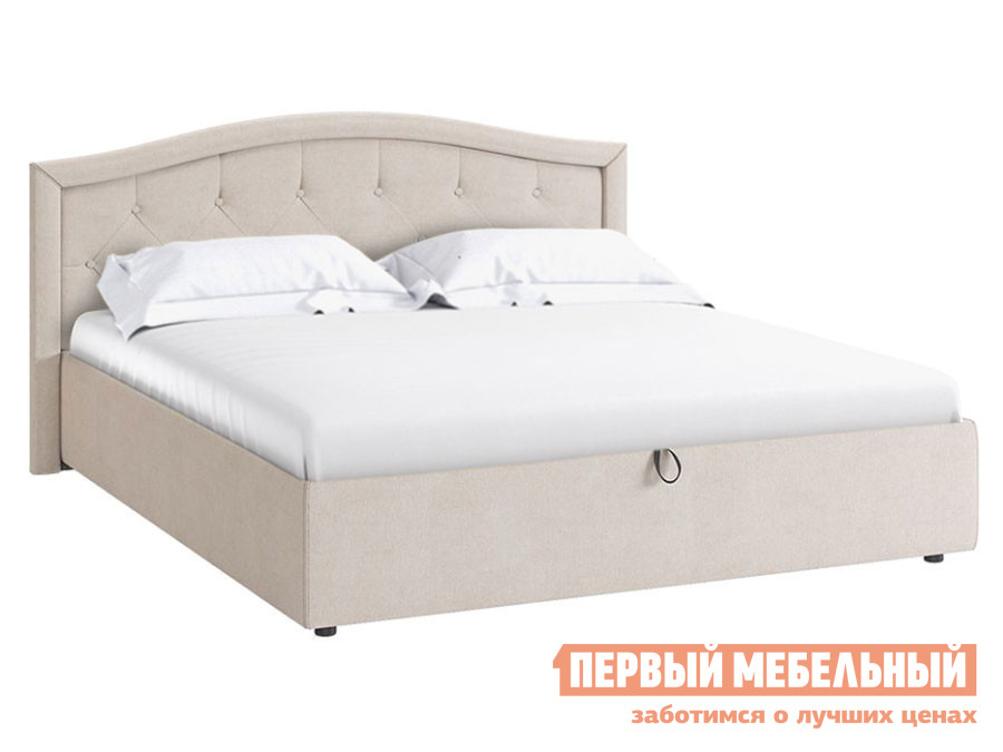Двуспальная кровать  Верона Лайт Крем, велюр, 160х200 см, С дном короба для белья