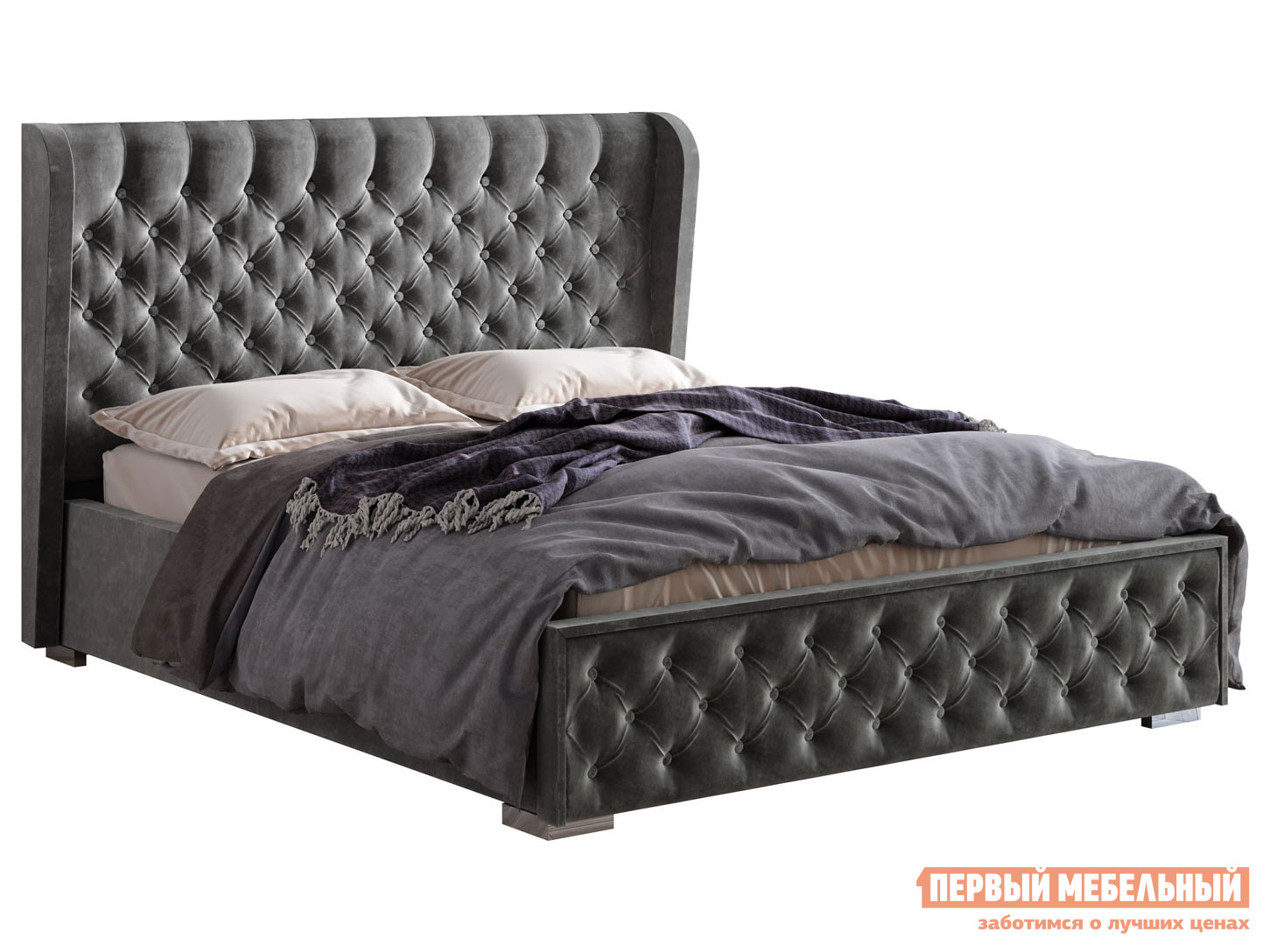 Двуспальная кровать  Франческа Люкс ПМ Графит, велюр, 160х200 см, С дном короба для белья