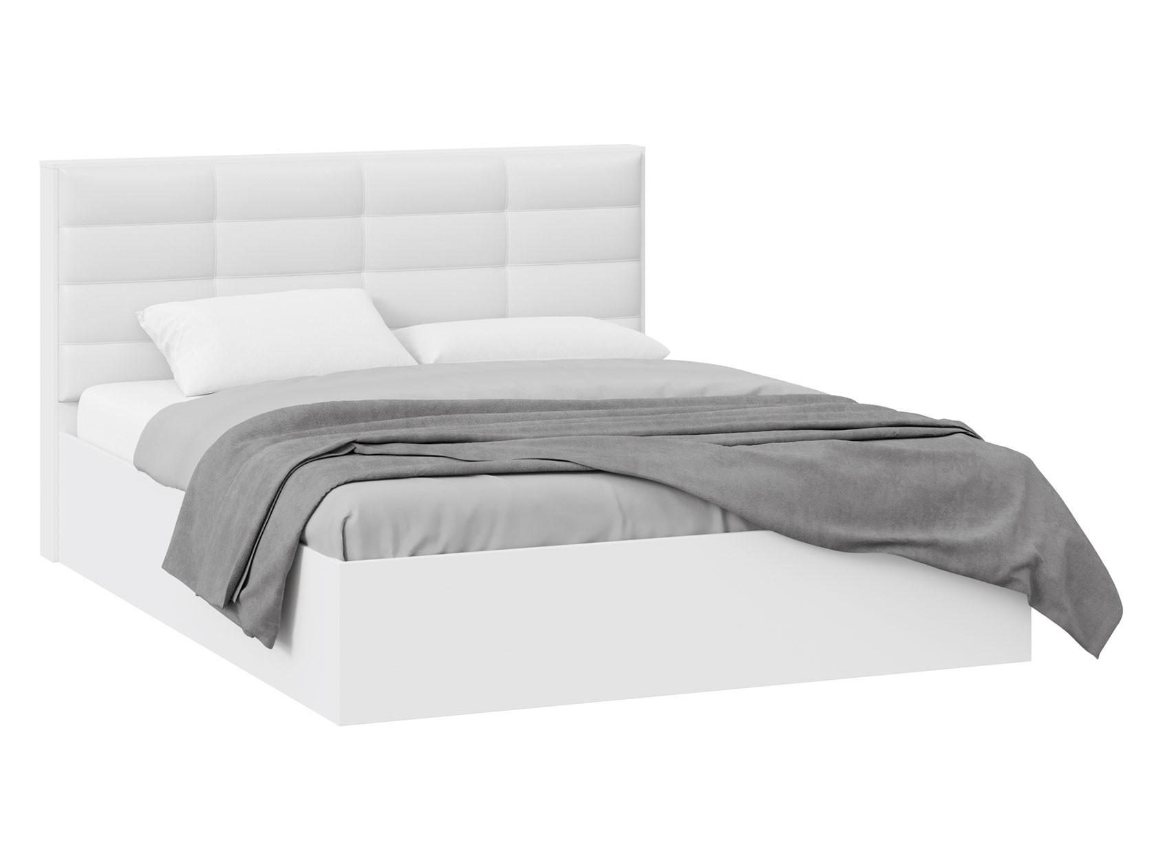Двуспальная кровать  Агата Белый / Белый, кожзам, С подъемным механизмом
