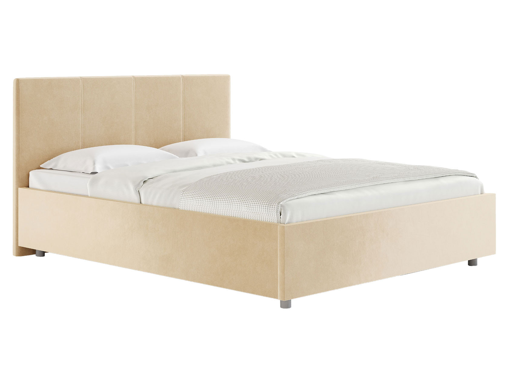 Двуспальная кровать  Прато Бежевый, вельвет, 160х200 см, Без подъемного механизма