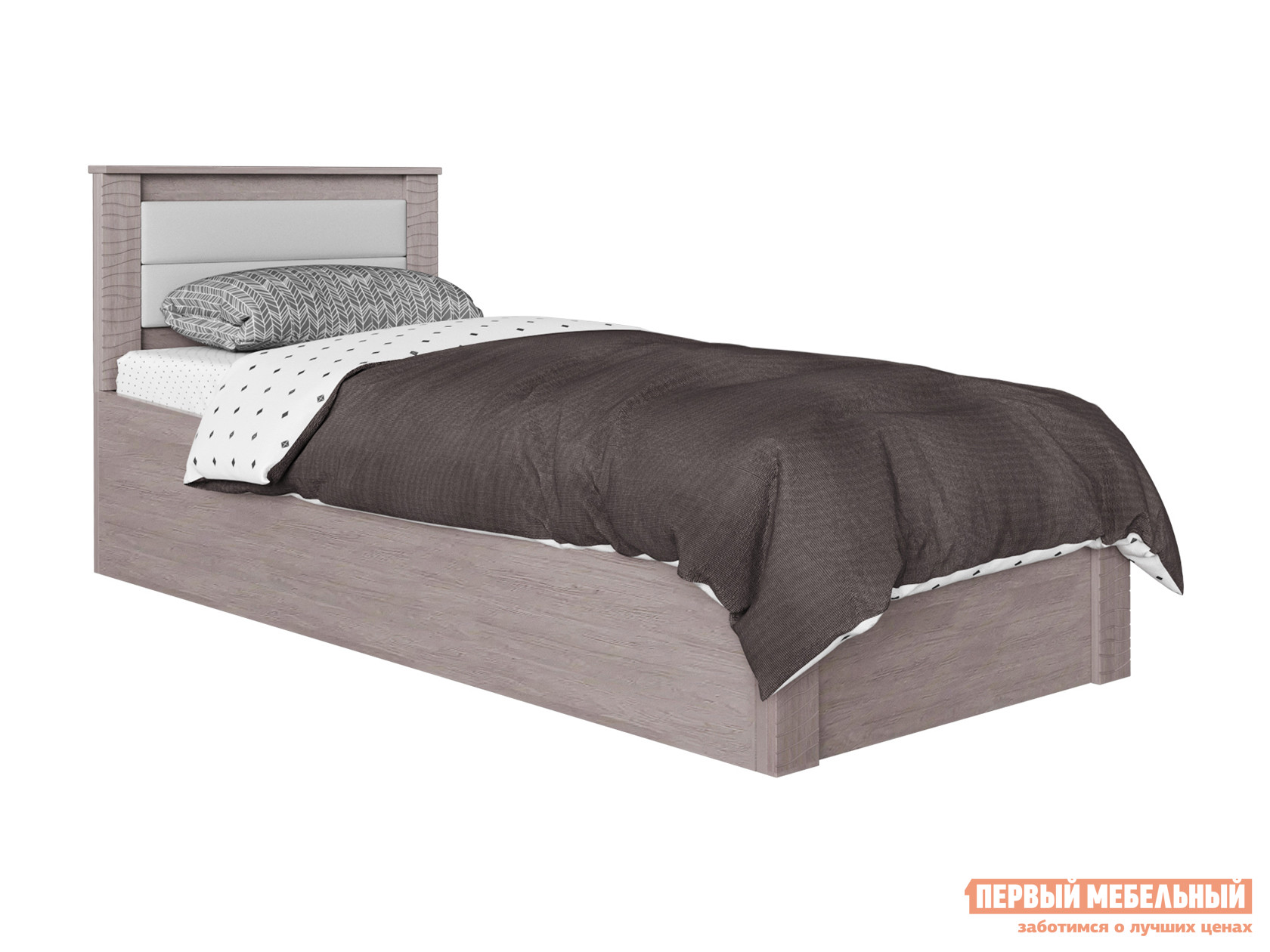 Двуспальная кровать  Монако Белый ясень / Белый, экокожа, 90х200 см, Без дна короба для белья, С реечным основанием