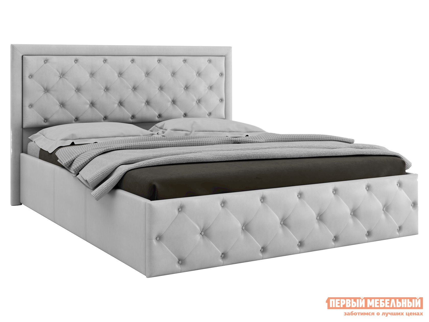 Двуспальная кровать  Мишель ПМ Белый, экокожа, 160х200 см