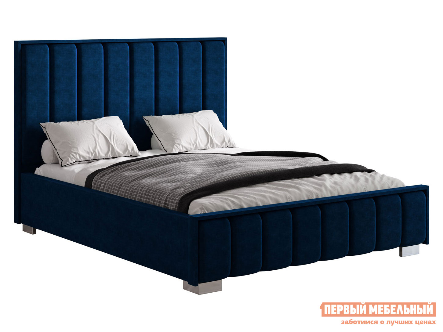 Двуспальная кровать  Мирабель ПМ Океан, велюр, 160х200 см, С дном короба для белья