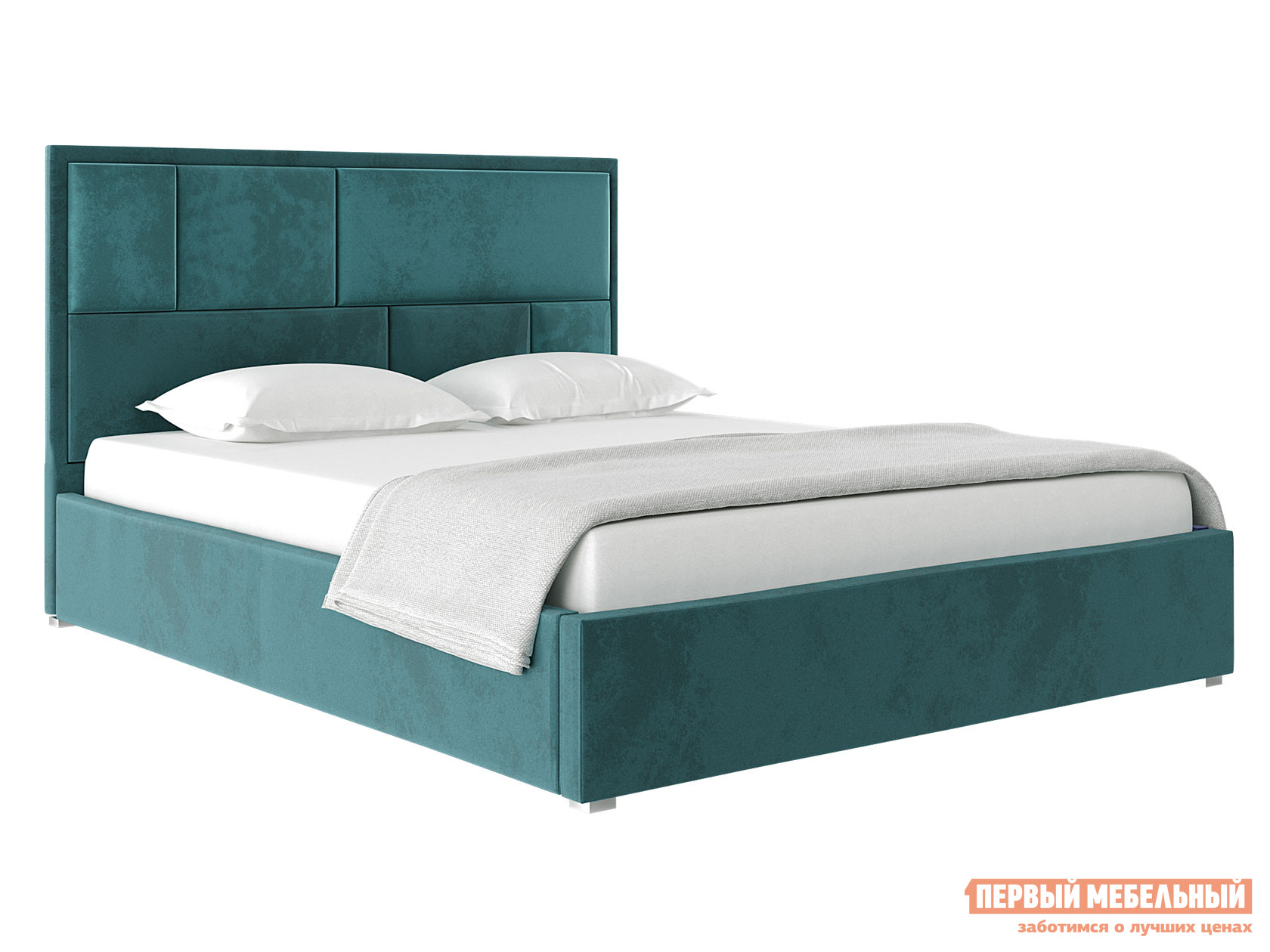 Двуспальная кровать  Медисон ПМ 160х200 см, Бирюзовый, велюр