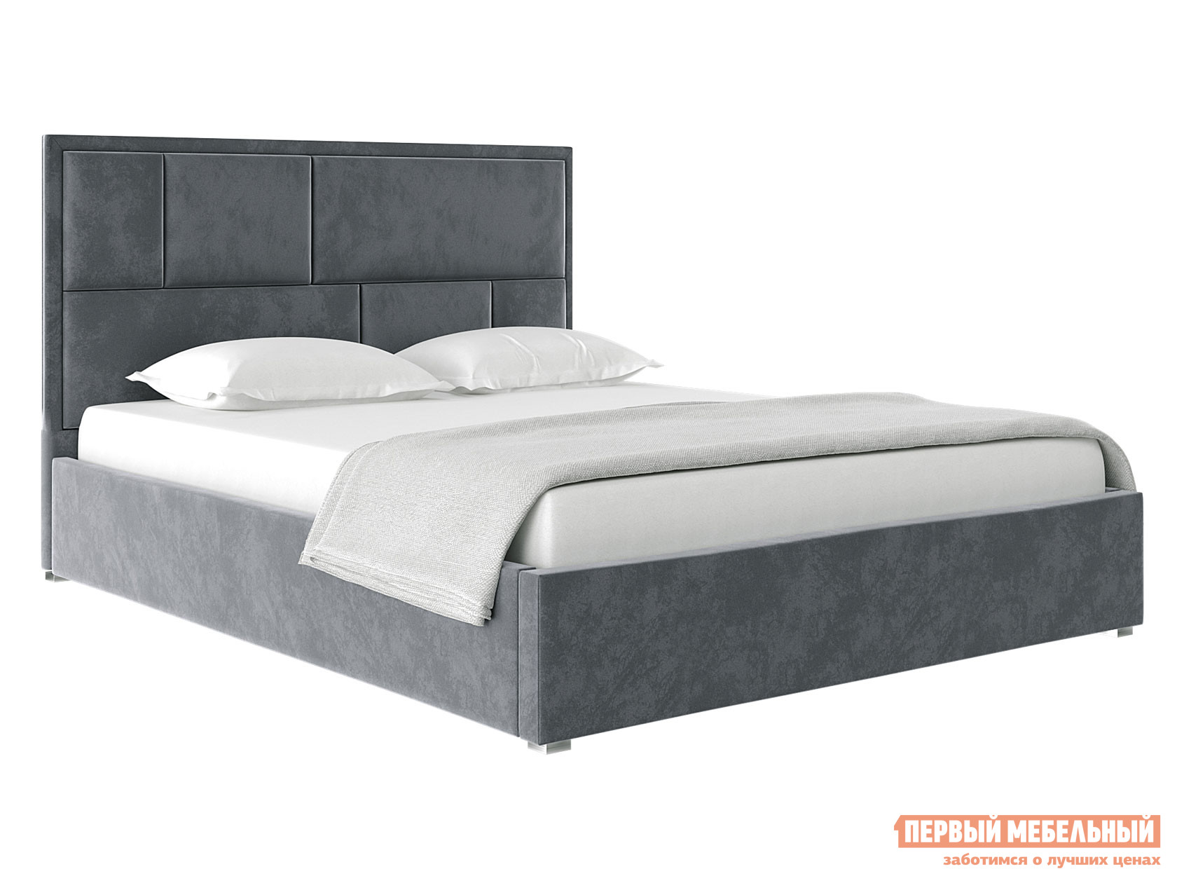 Двуспальная кровать  Медисон ПМ Серый, велюр, 140х200 см