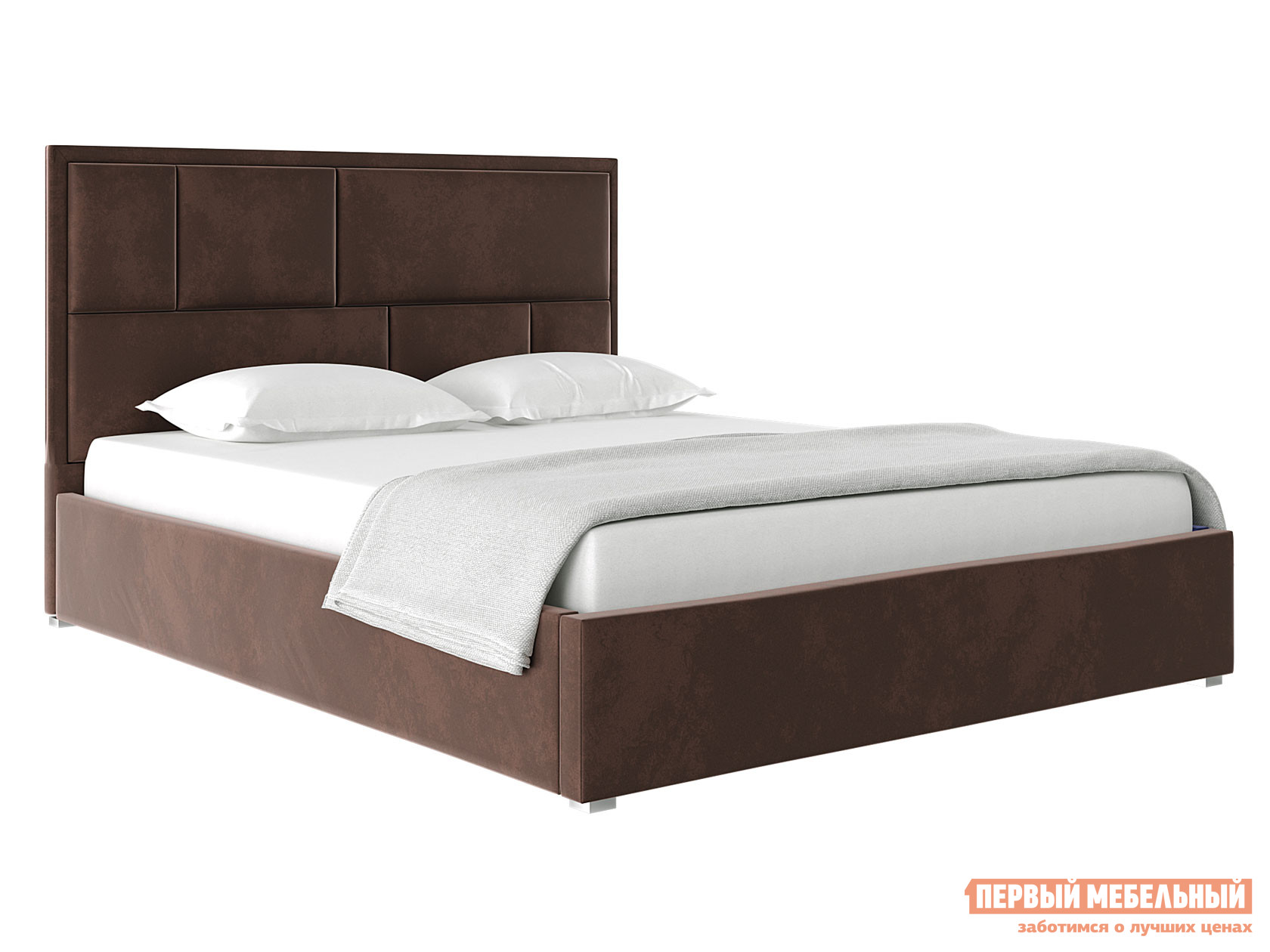 Двуспальная кровать  Медисон ПМ Шоколадный, велюр, 160х200 см