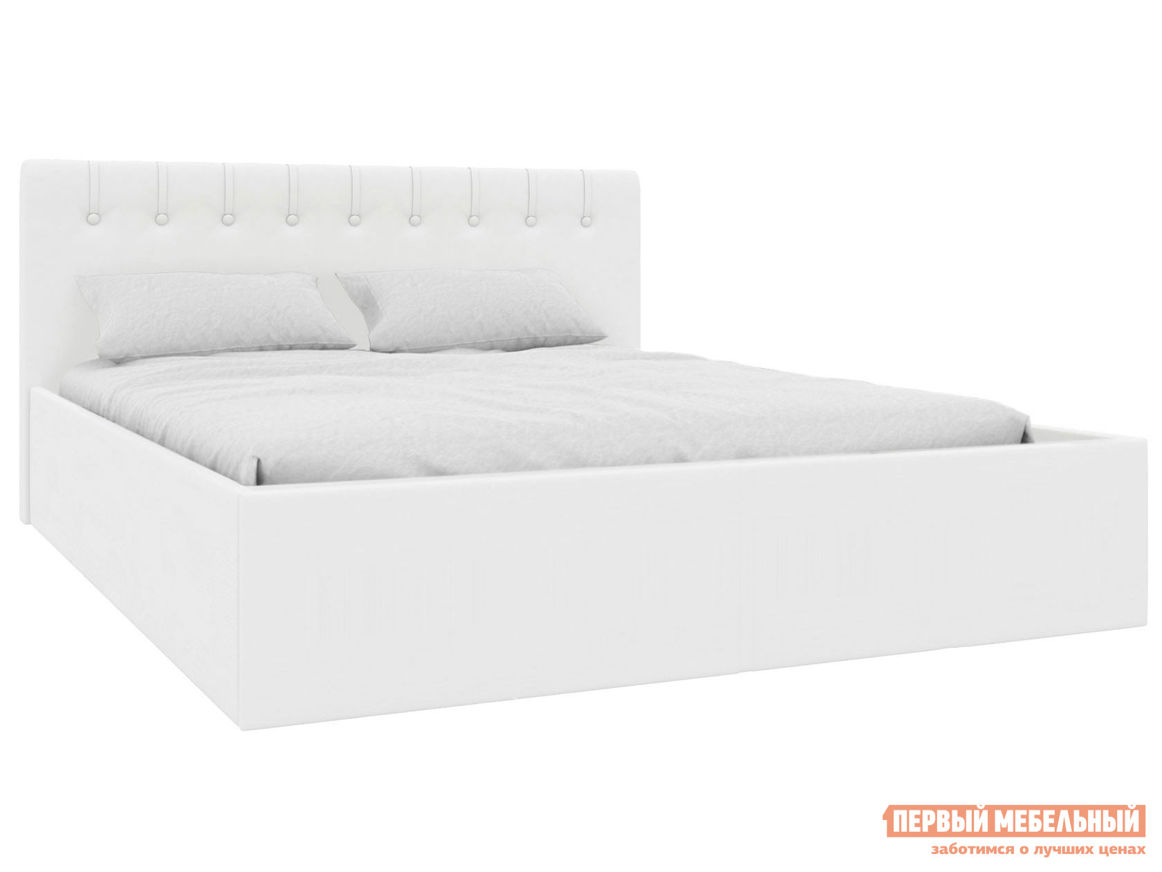 Двуспальная кровать  Скания Люкс Белый, экокожа, С подъемным механизмом ЭтоМебель 148182