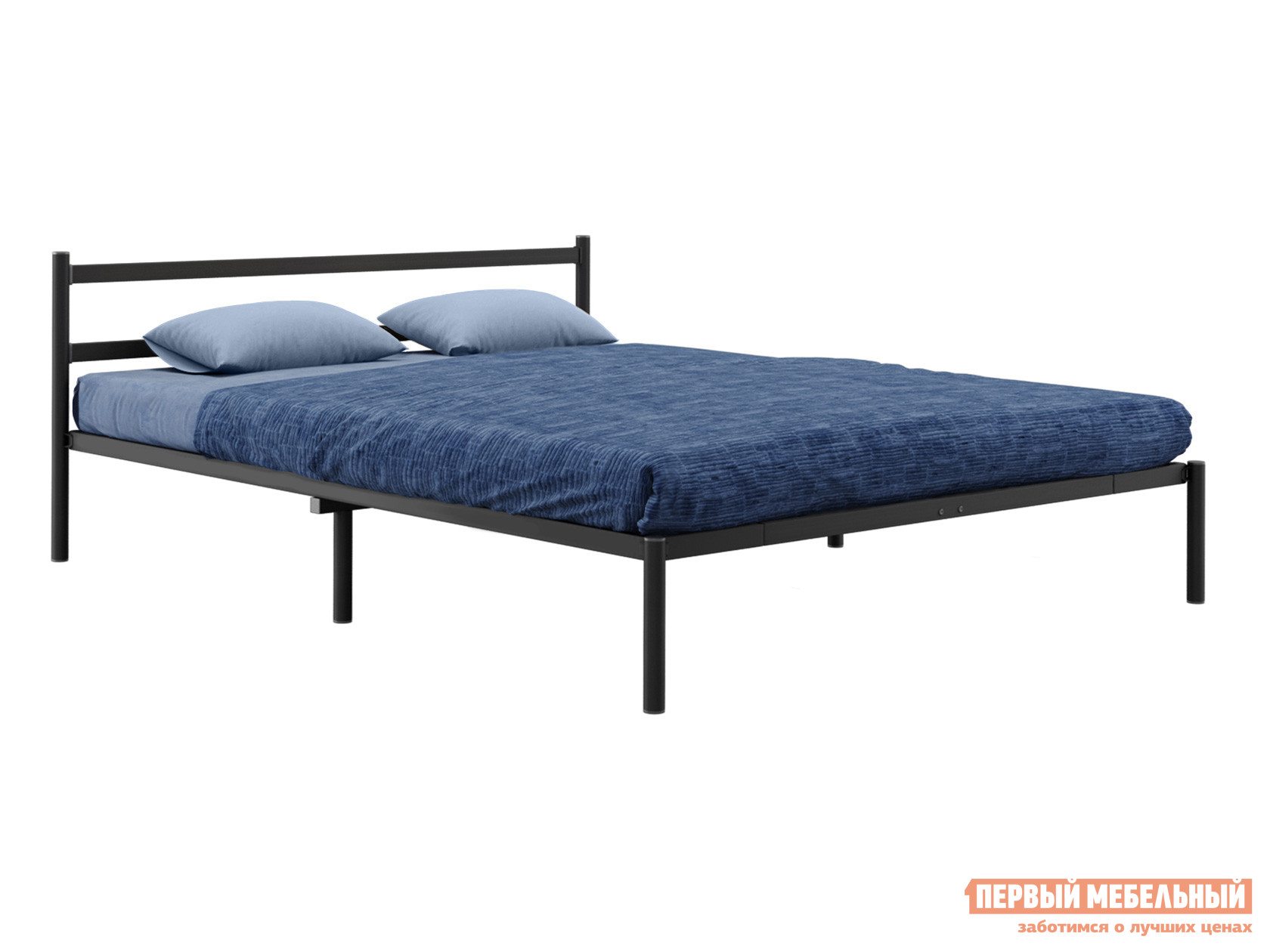 Двуспальная кровать  Грета Черный, металл, 140х200 см, С матрасодержателем