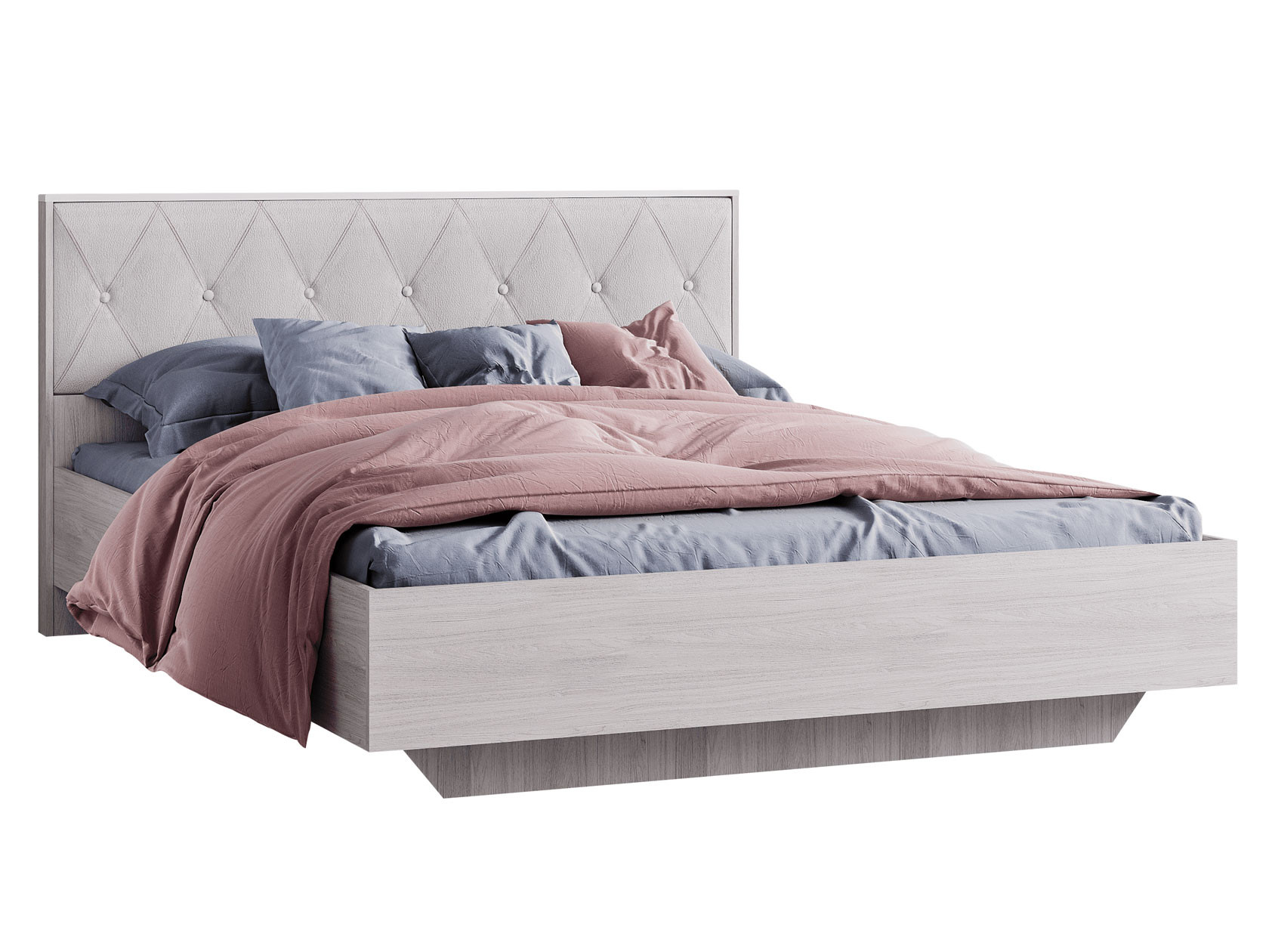 Двуспальная кровать  Кровать с ПМ Кимберли Белый ясень / Белый, экокожа