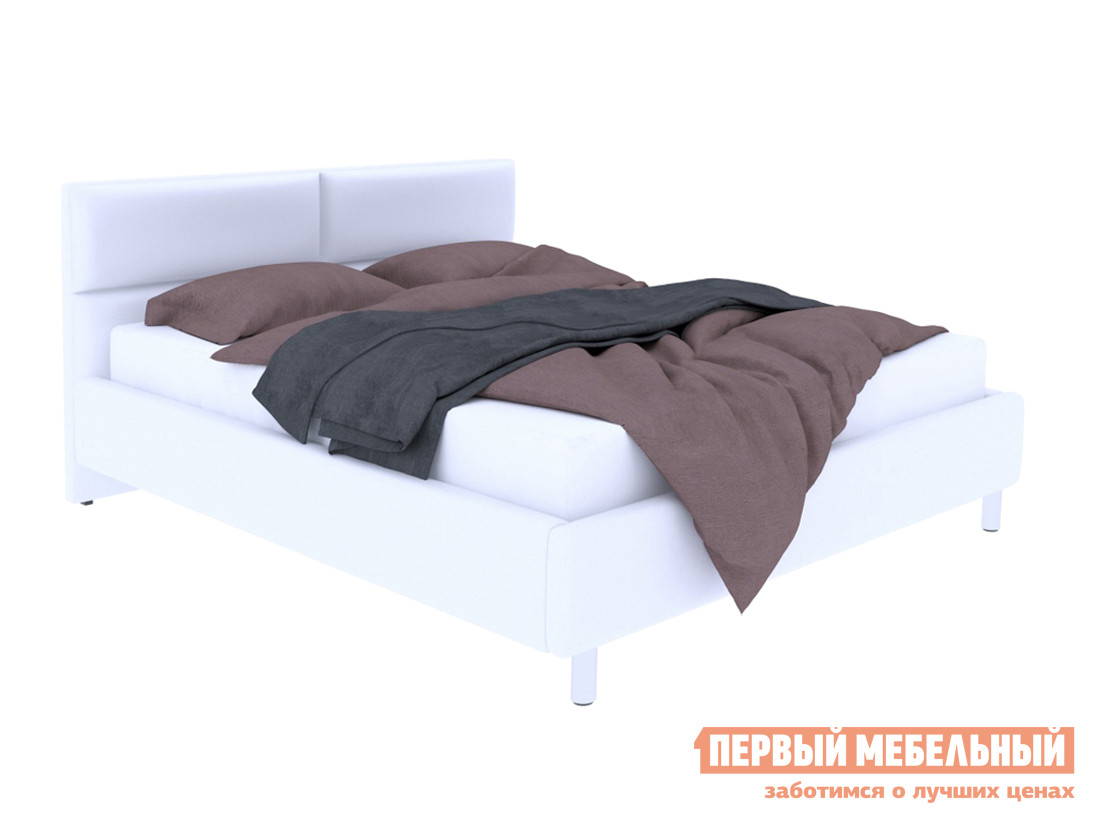 Двуспальная кровать  Кровать с подъемным механизмом Эльза Белый, экокожа, 1400 Х 2000 мм