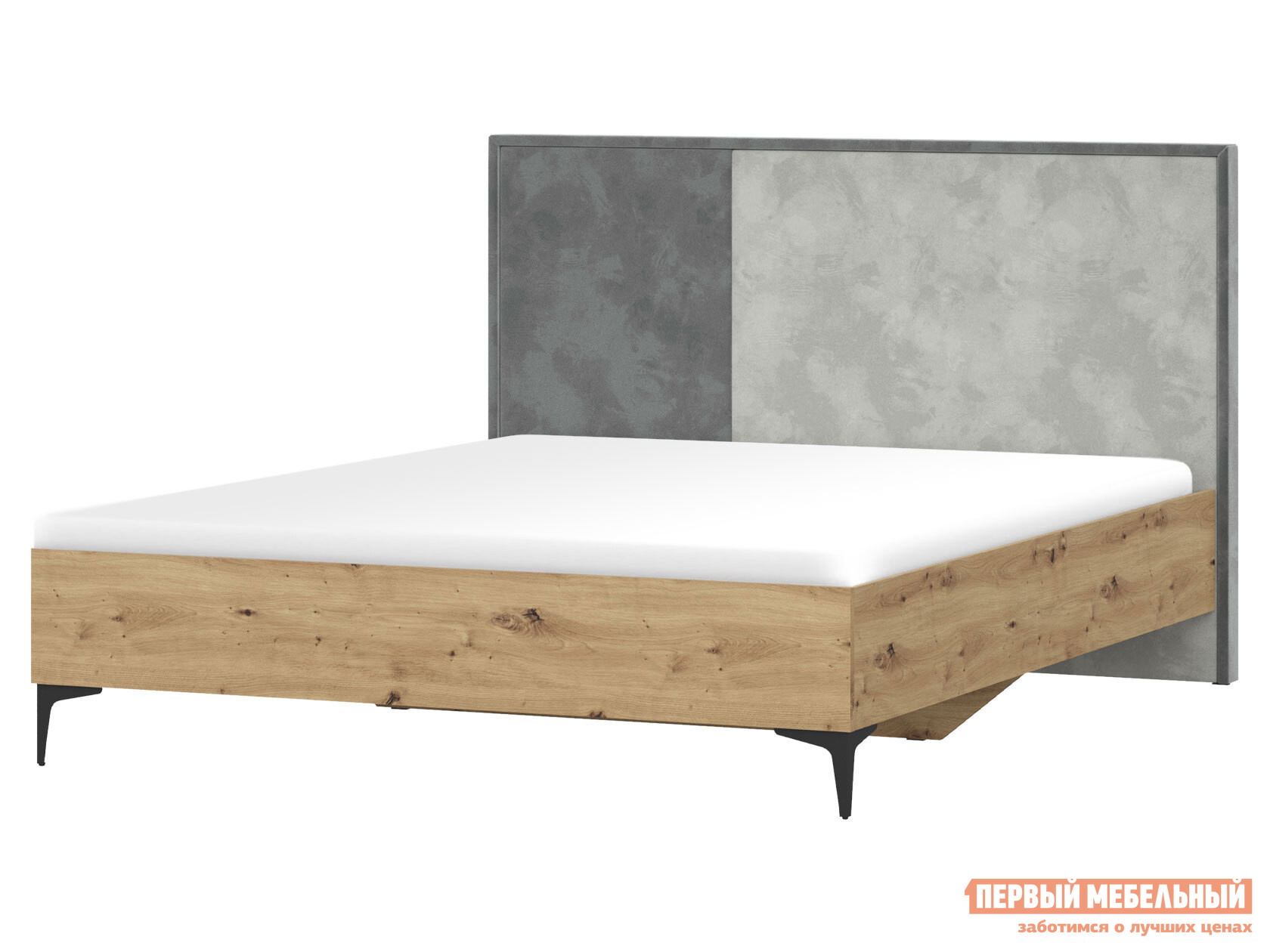 Двуспальная кровать  Нордик Дуб Артизан / Серый, велюр, 160х200 см