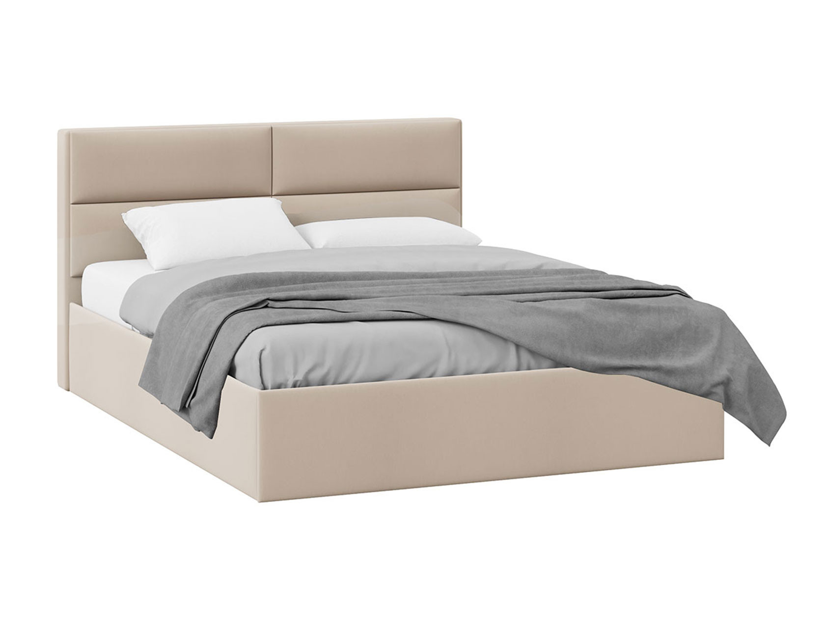 Двуспальная кровать  Грегори Светлое мокко, велюр, С подъемным механизмом и дном для короба