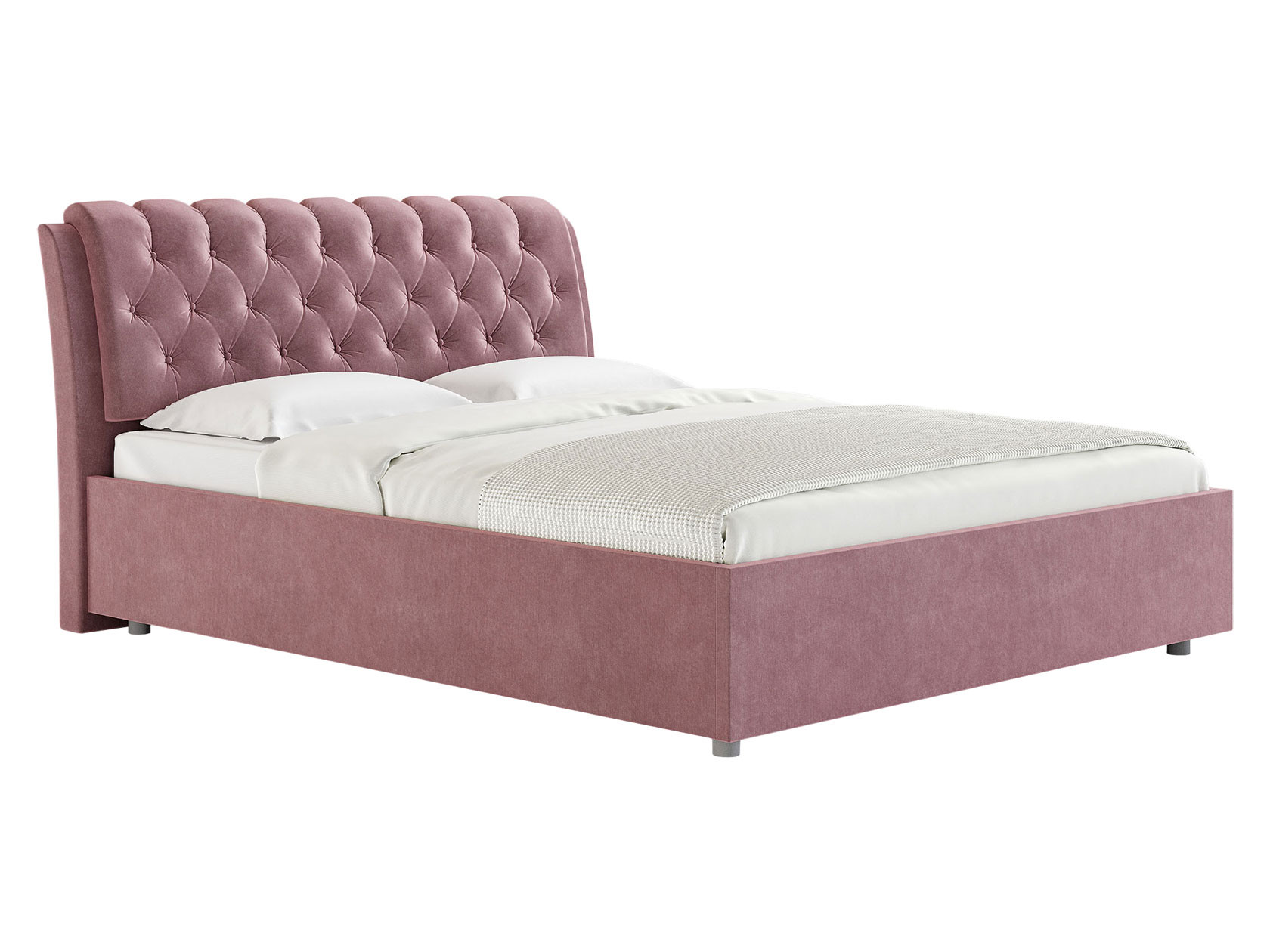 Двуспальная кровать  Оливия Латте, вельвет, 160х200 см, Без подъемного механизма