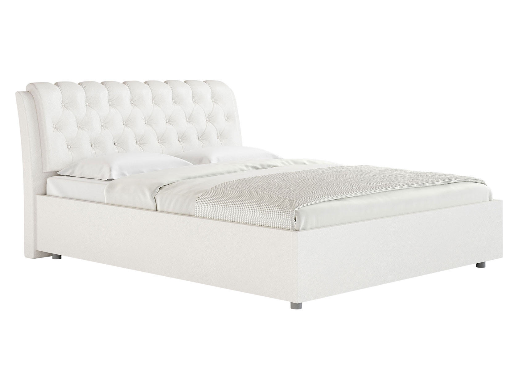 Двуспальная кровать  Оливия Белый, экокожа, 160х200 см, Без подъемного механизма