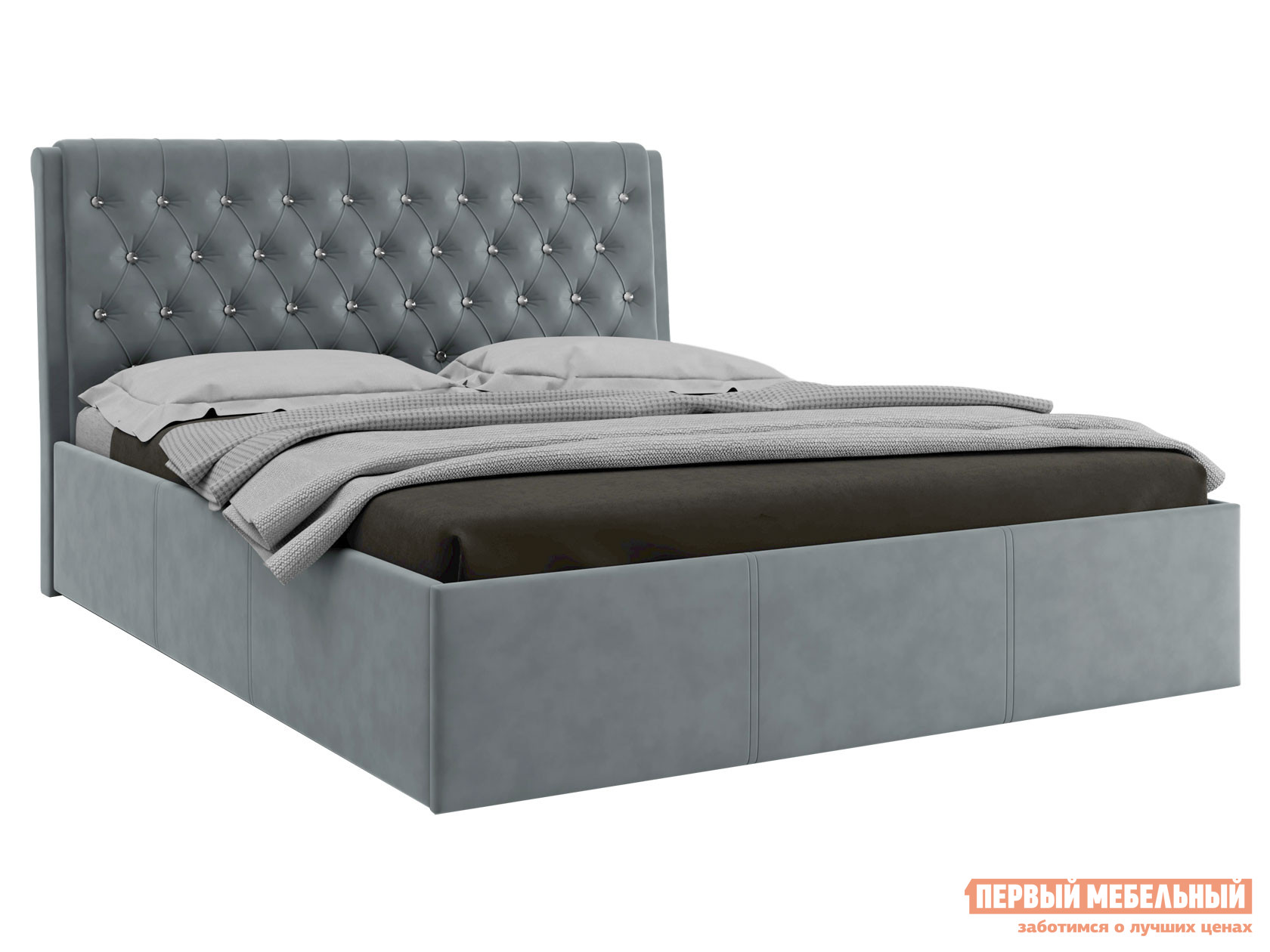 Двуспальная кровать  Прима ПМ Серый, велюр, 160х200 см