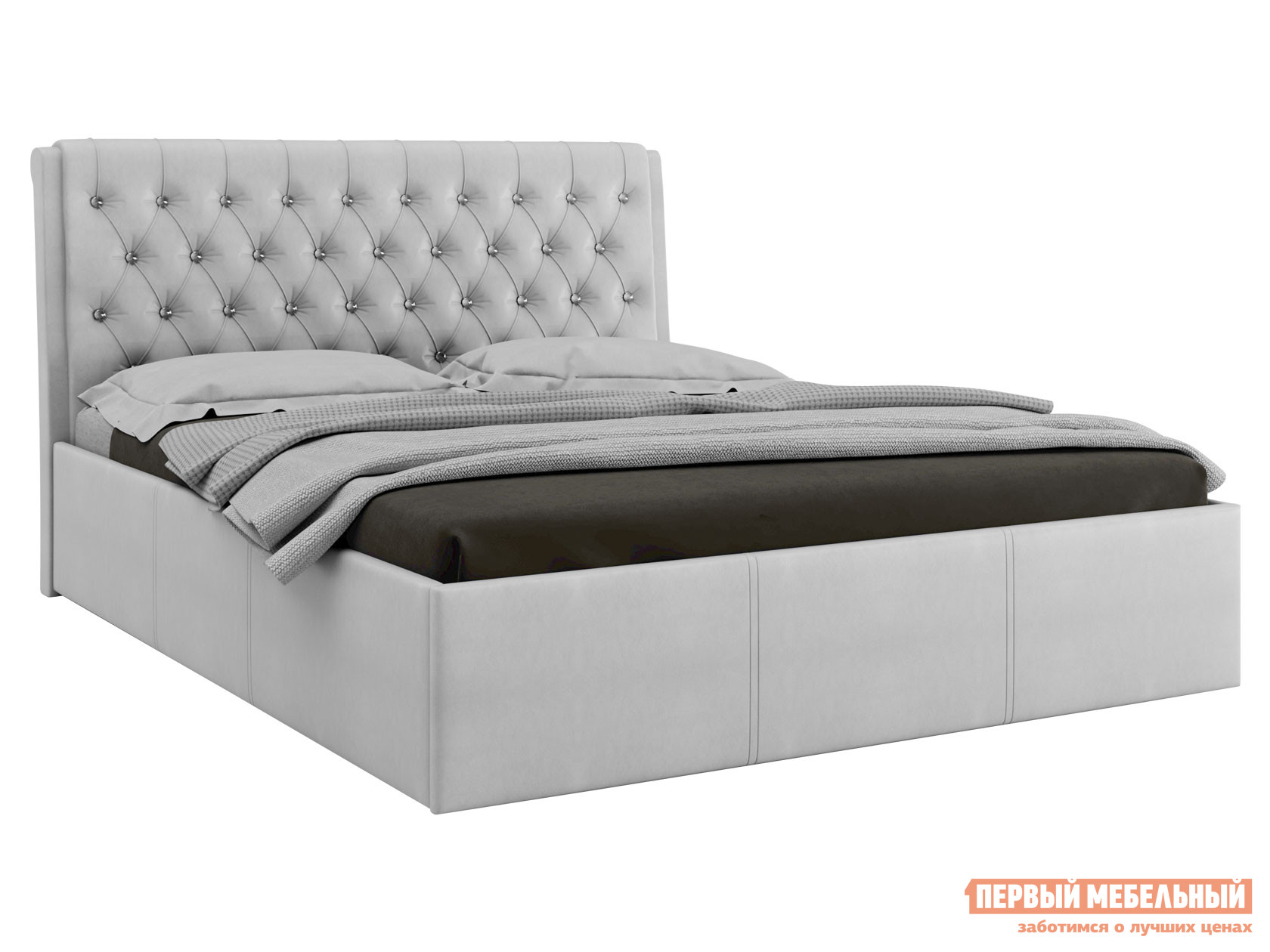 Двуспальная кровать  Прима ПМ Белый, экокожа, 160х200 см