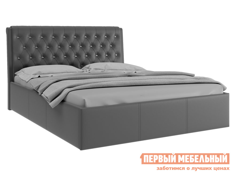 Двуспальная кровать  Кровать с ПМ Прима 1600 Х 2000 мм, Серый, экокожа