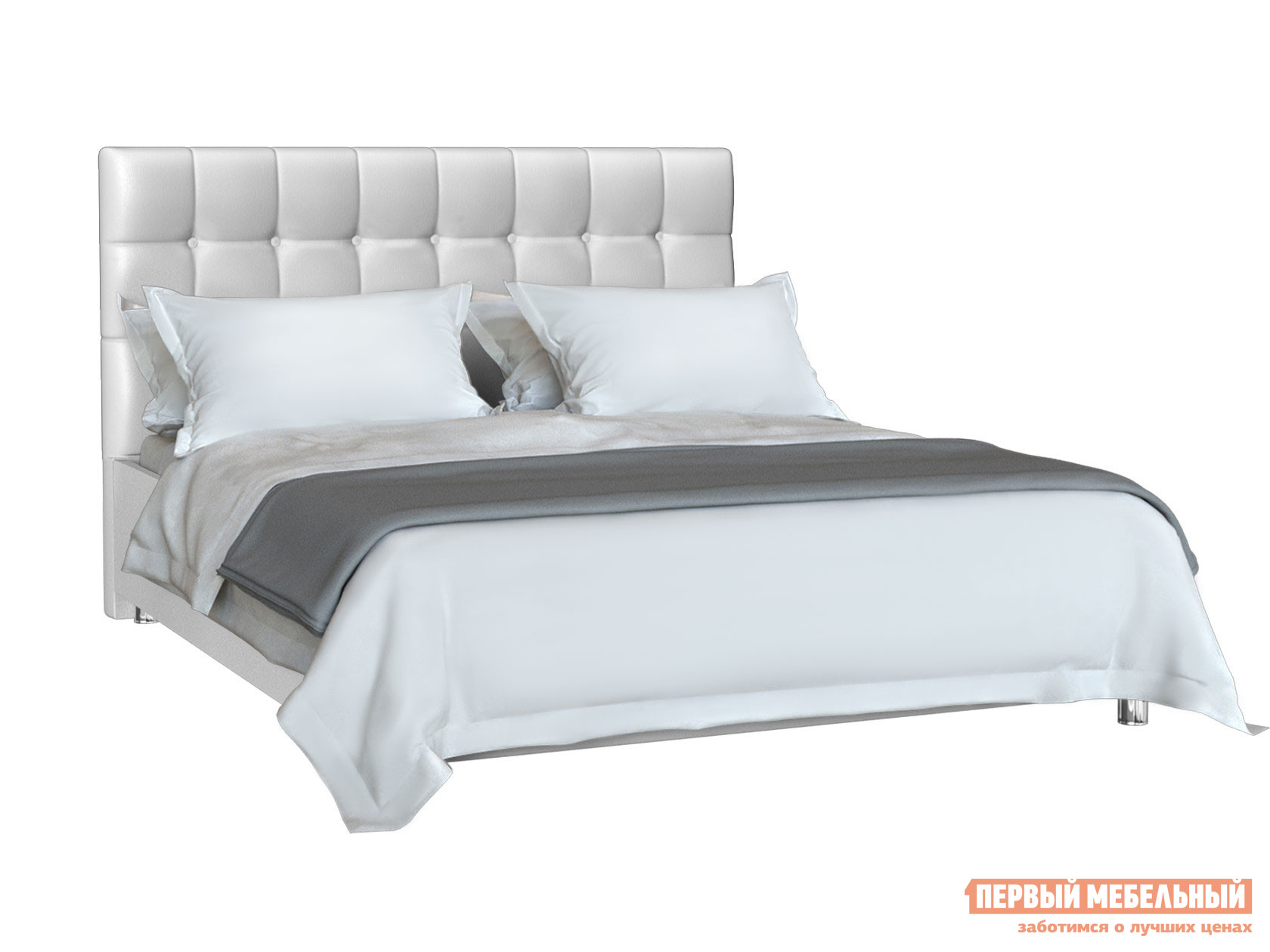 Двуспальная кровать  Кровать Тиволи Белый, экокожа, 2000 Х 2000 мм, Без подъемного механизма