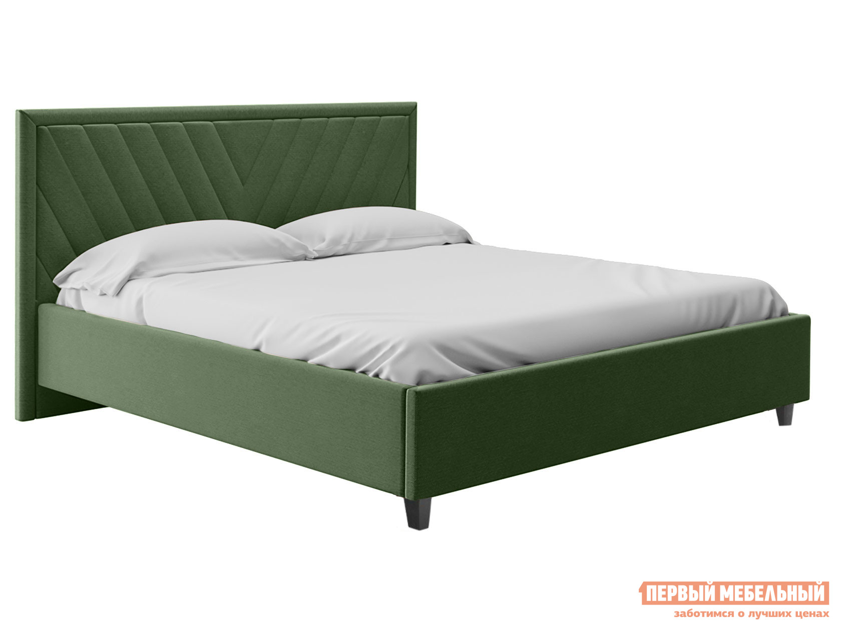 Двуспальная кровать  Саманта ПМ Зеленый, микровелюр, 160х200 см Первый Мебельный 120655