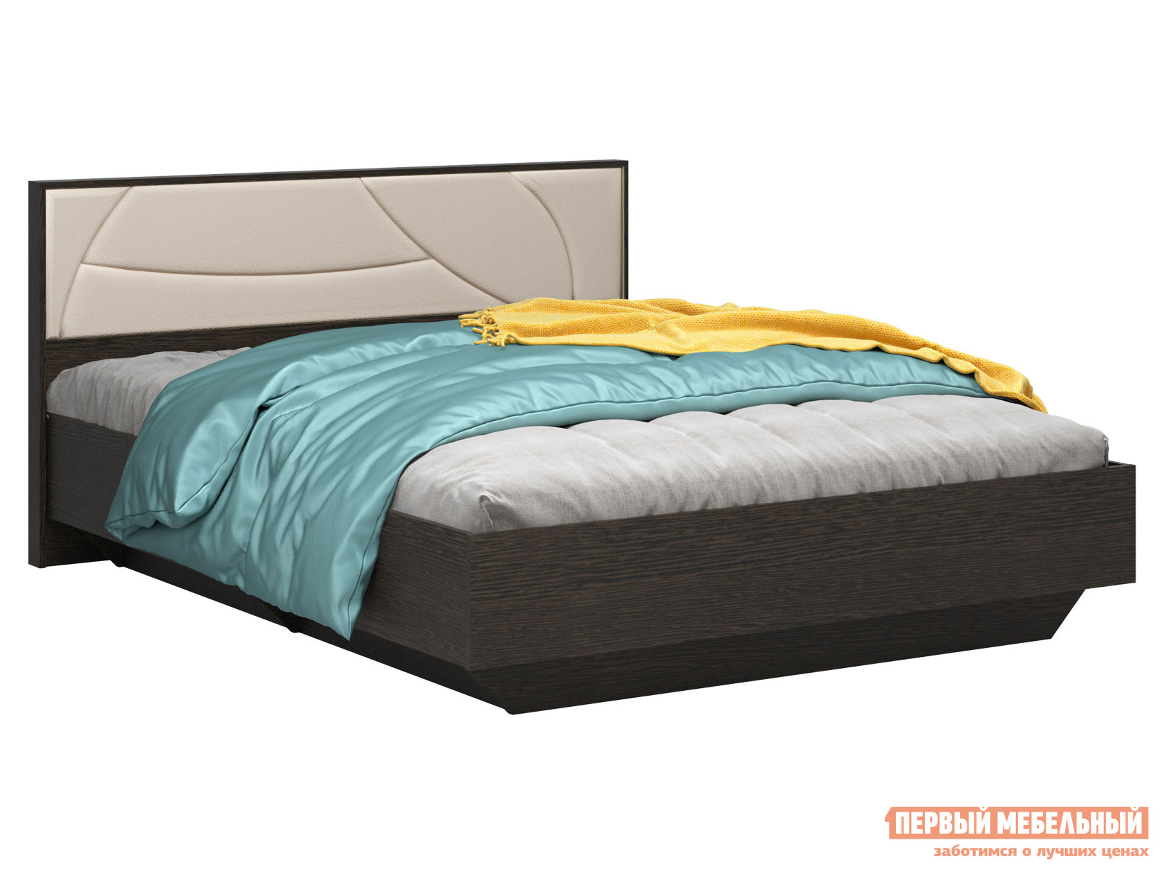 Двуспальная кровать  Мирти Люкс Венге / Ваниль, экокожа, 140х200 см, С анатомическим основанием