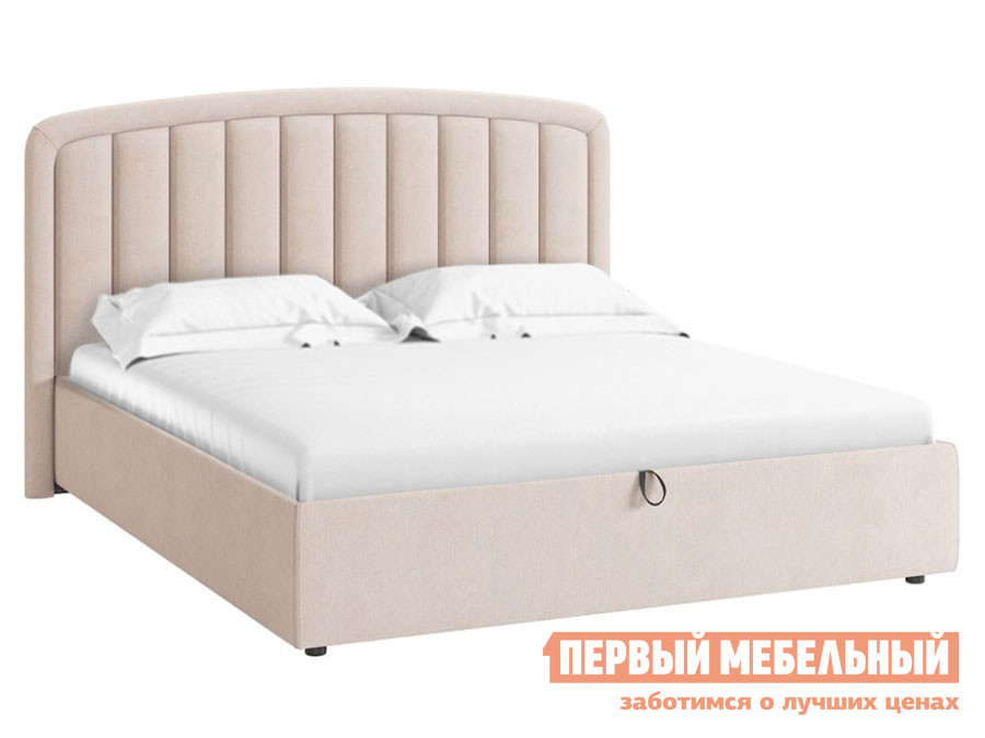 Двуспальная кровать  Сиена Лайт ПМ Крем, велюр, 180х200 см, Без дна короба для белья