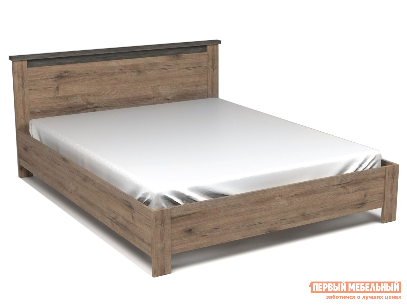 Двуспальная кровать  Кровать Денвер Дуб веллингтон / Камень темный, 1600 Х 2000 мм, С основанием, Без подъемного механизма