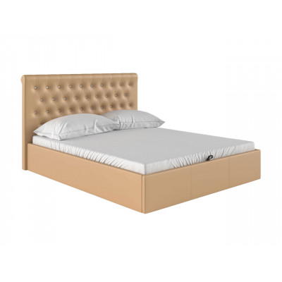 Двуспальная кровать  Кровать с подъемным механизмом Женева Бежевый, экокожа, 1600 Х 2000 мм