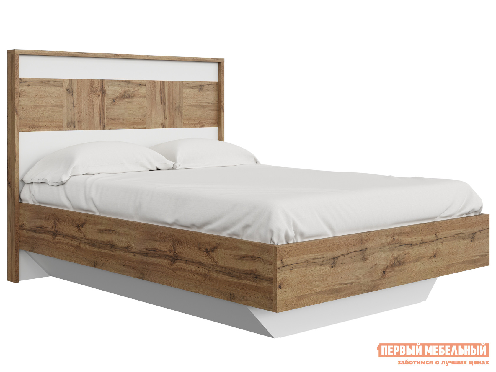 Двуспальная кровать  Аризона Дуб Ватан / Белый лак, 140х200 см, С подъемным механизмом