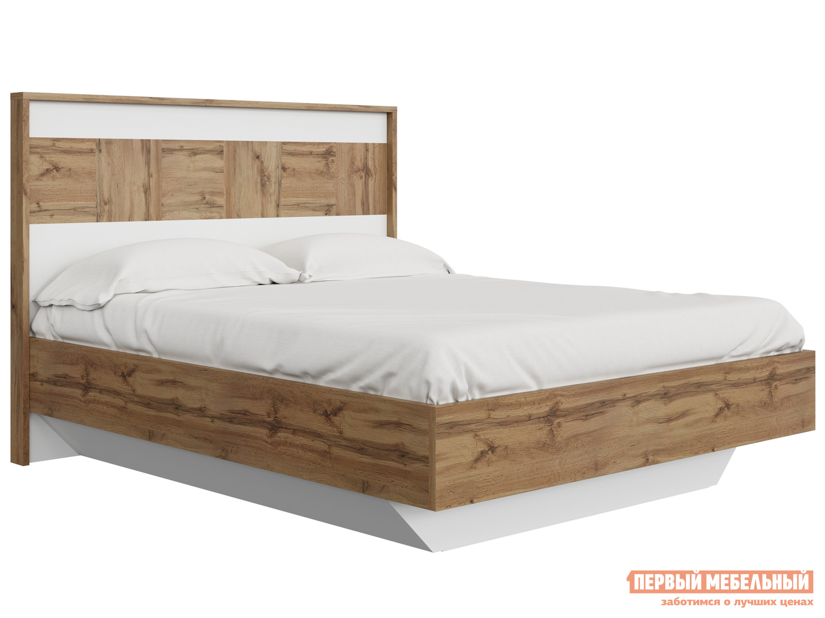 Двуспальная кровать  Аризона Дуб Ватан / Белый лак, 160х200 см, С подъемным механизмом Милана 103310