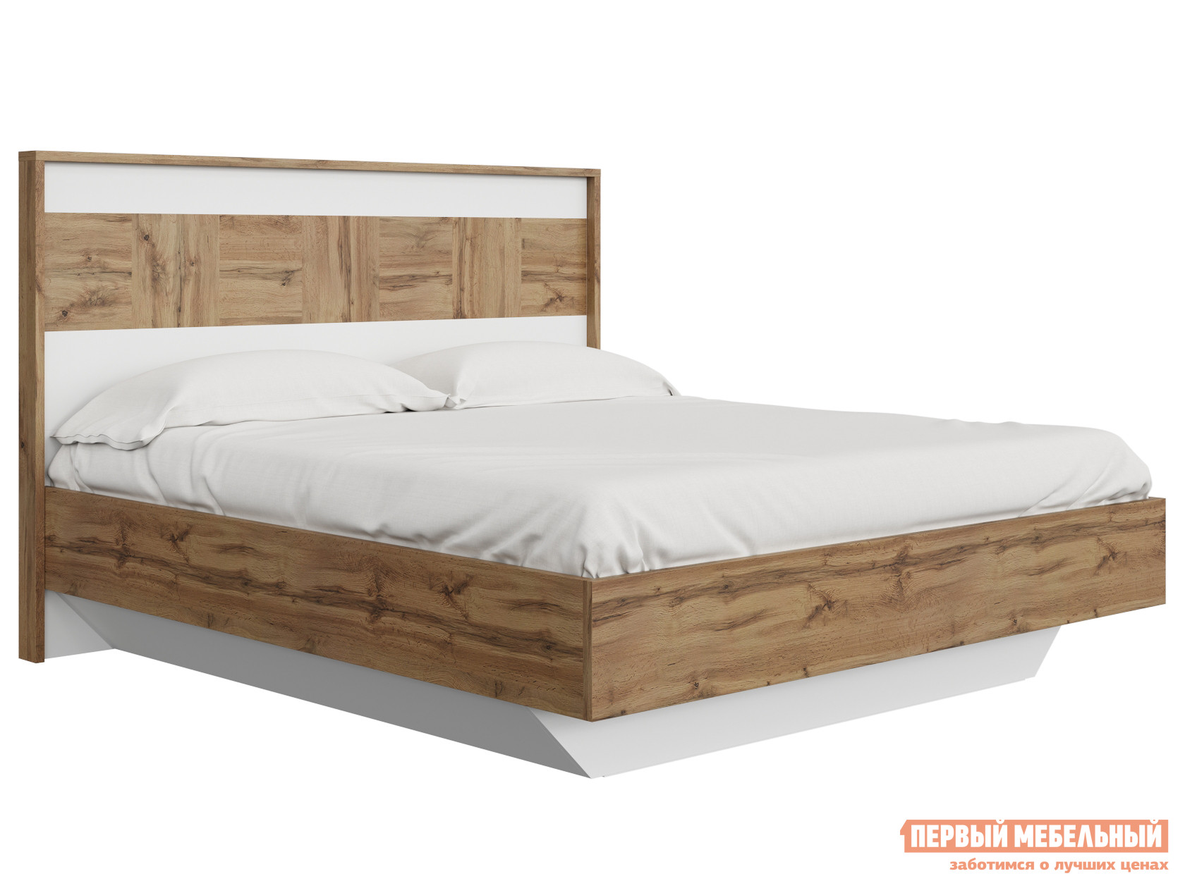Двуспальная кровать  Аризона 180х200 см, Дуб Ватан / Белый лак, Без подъемного механизма