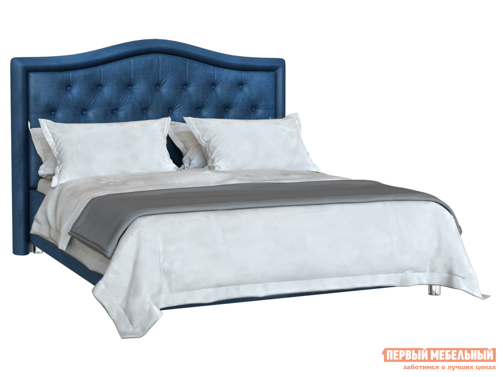 Двуспальная кровать  Анкона Люкс Синий вельвет, 160х200 см, Без подъемного механизма