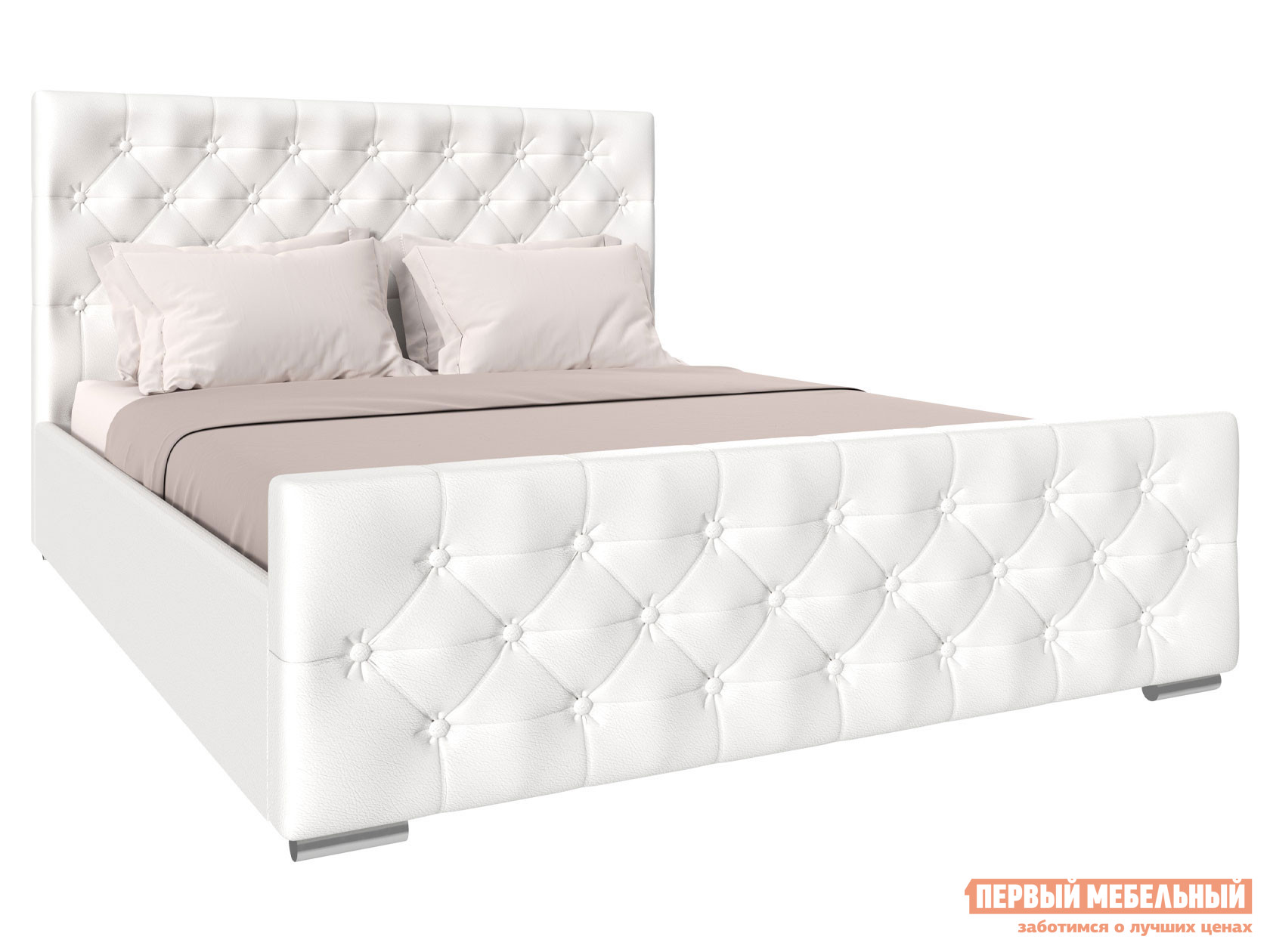 Двуспальная кровать  Интеро ПМ Белый, экокожа, 140х200 см