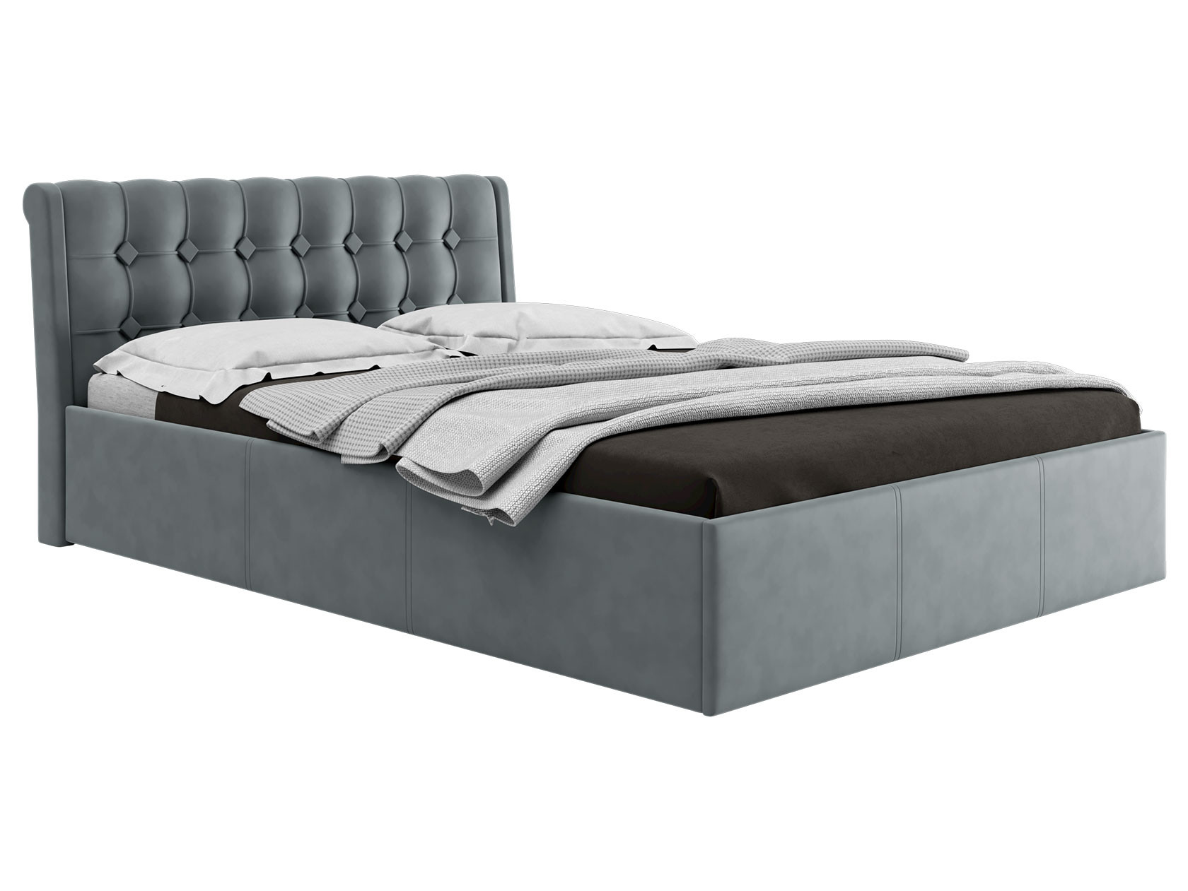 Двуспальная кровать  Кровать с подъемным механизмом Эдем Серый, велюр, 1800 Х 2000 мм