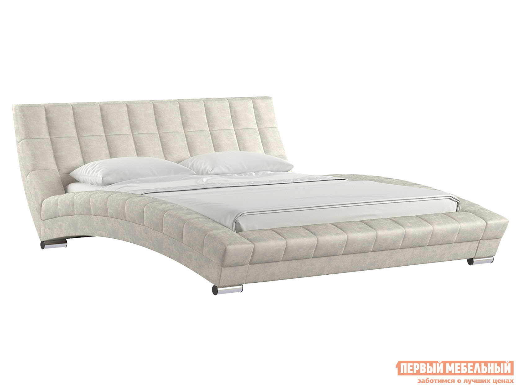 Двуспальная кровать  Оливия Люкс Серо-бежевый, велюр, 160х200 см