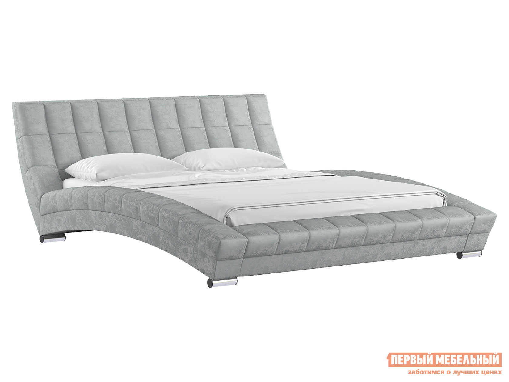 Двуспальная кровать  Оливия Люкс Светло-серый, велюр, 180х200 см