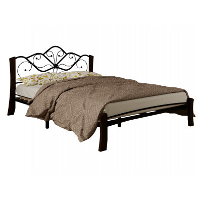 Двуспальная кровать  Кровать Веста Лайт Черный металл, каркас / Шоколад массив, опоры, 1600 Х 2000 мм