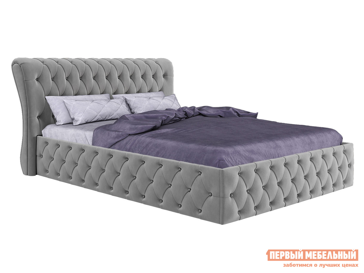 Двуспальная кровать  Камелия ПМ Серый, велюр, 160х200 см