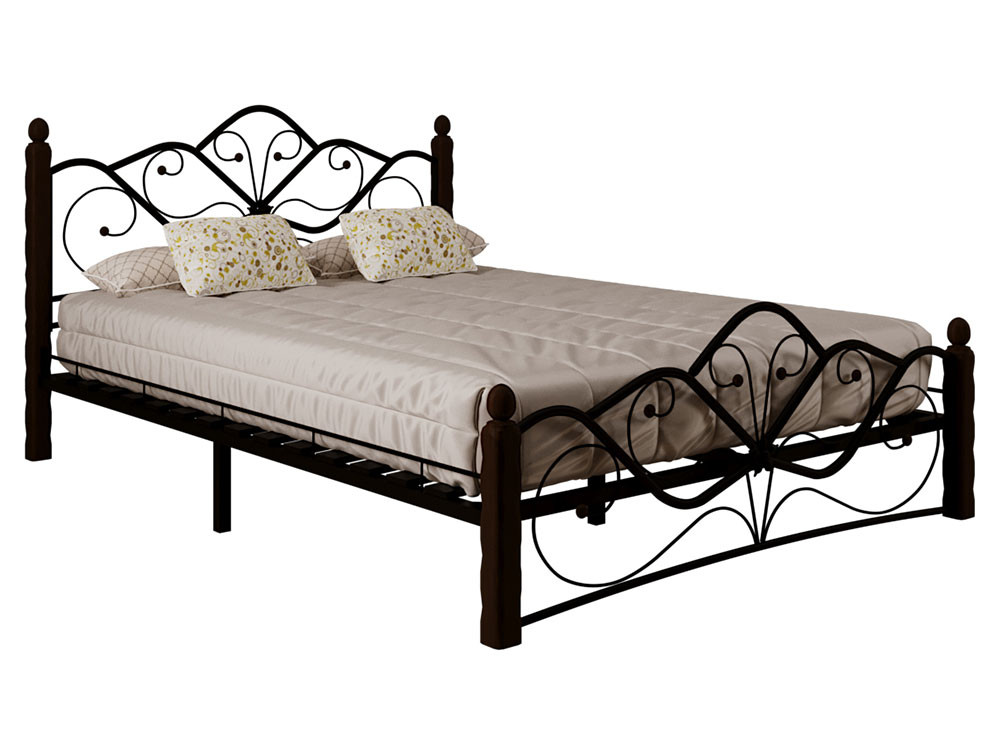 Двуспальная кровать  Веста Черный металл, каркас / Шоколад массив, опоры, 1600 Х 2000 мм Форвард-мебель 75797