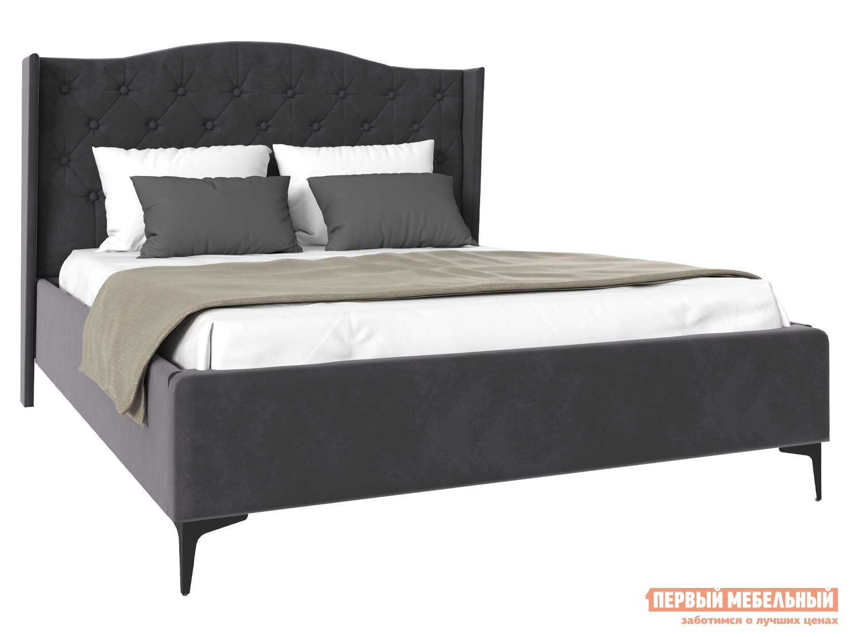 Двуспальная кровать  Танго ПМ Серый, велюр, 180х200 см