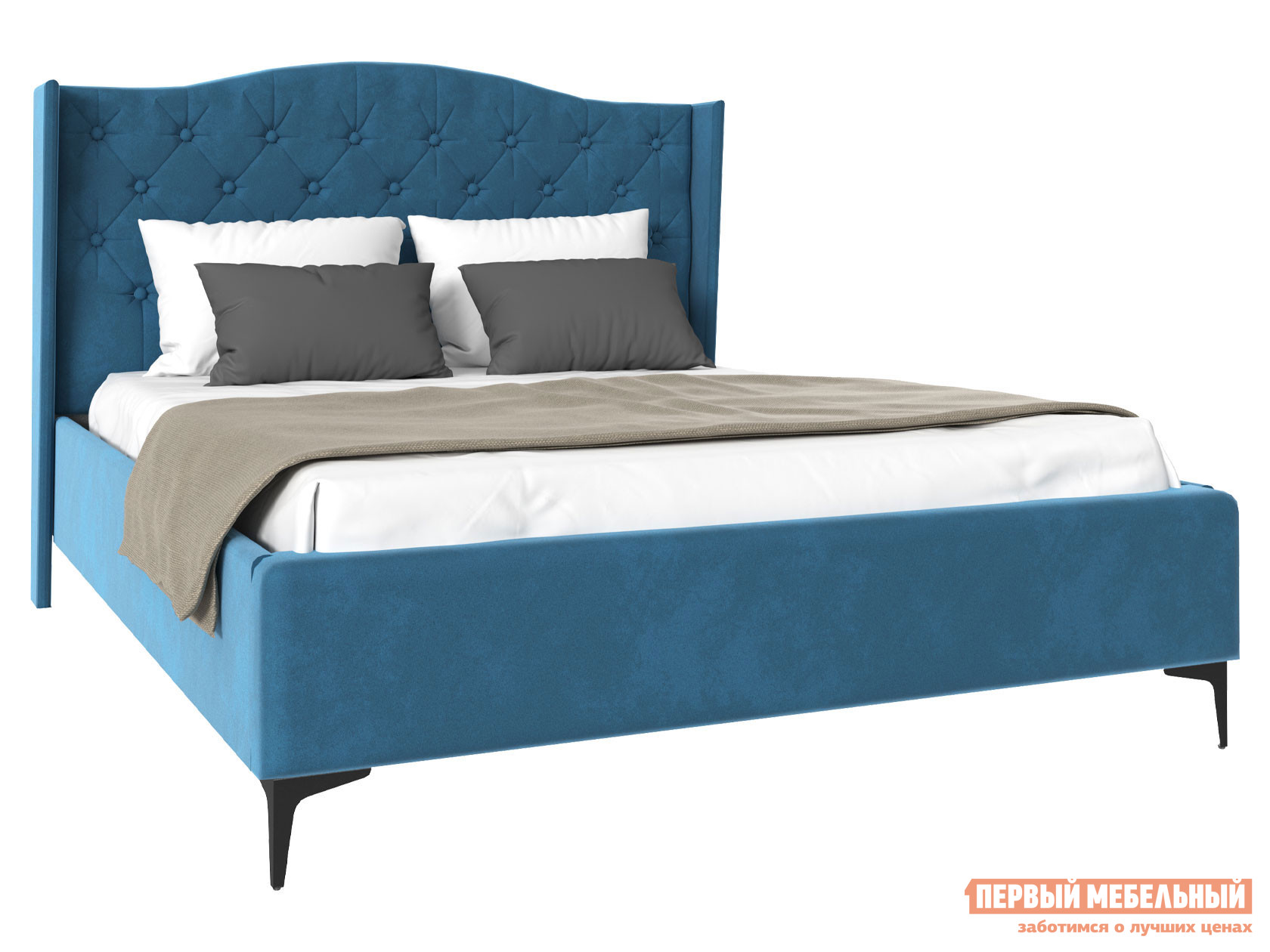 Двуспальная кровать  Танго ПМ Синий, велюр, 160х200 см