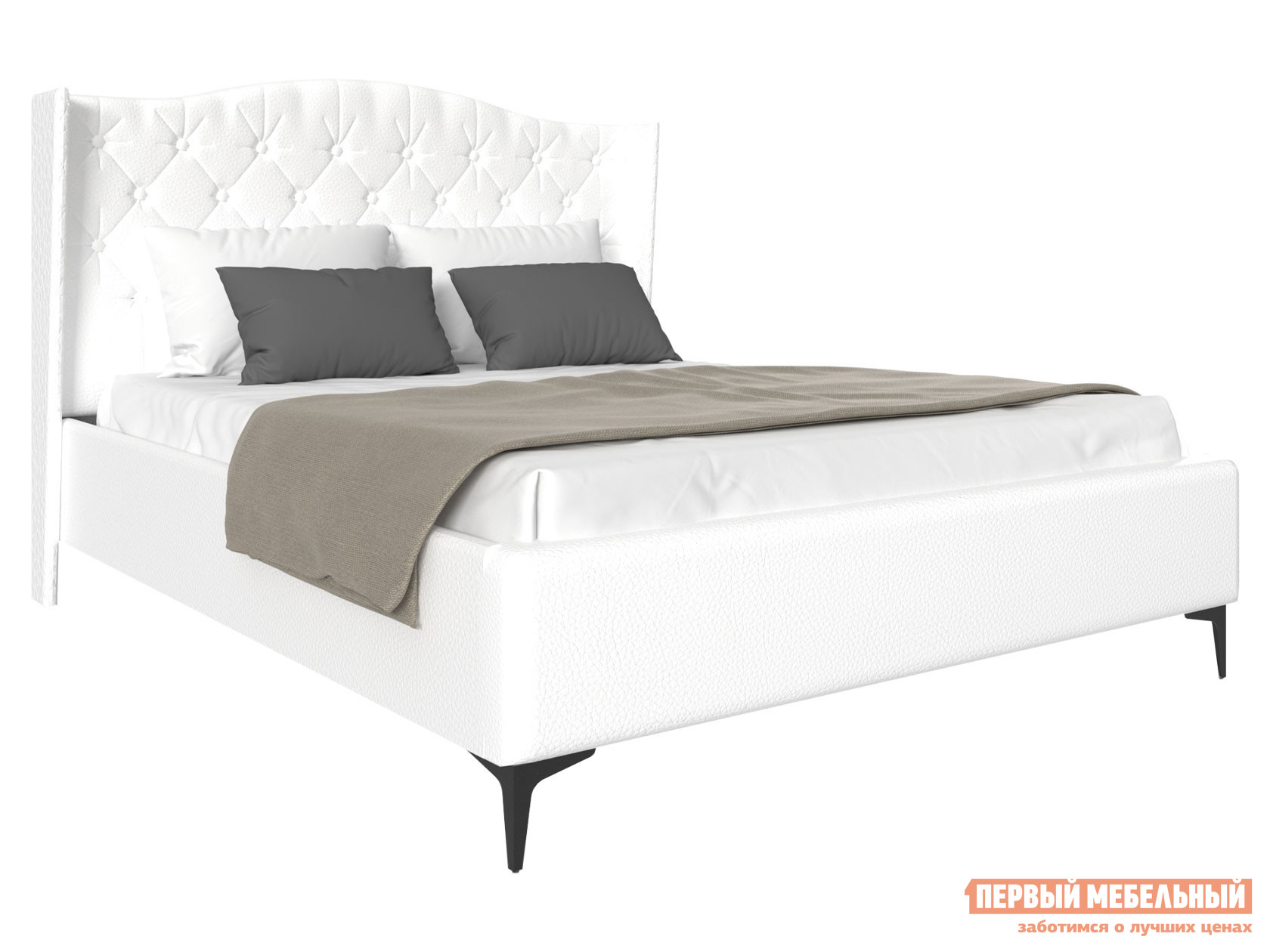 Двуспальная кровать  Танго ПМ Белый, экокожа, 140х200 см