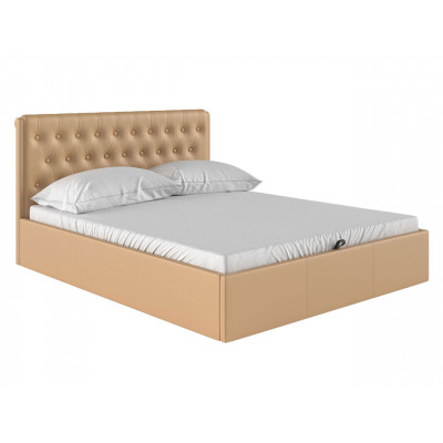 Двуспальная кровать  Кровать с подъемным механизмом Моника Бежевый, экокожа, 1400 Х 2000 мм