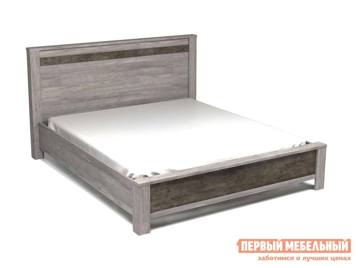 Двуспальная кровать  Денвер 2 Риббек серый / Камень темный, 1600 Х 2000 мм, Без основания, подъемного механизма СБК 105798