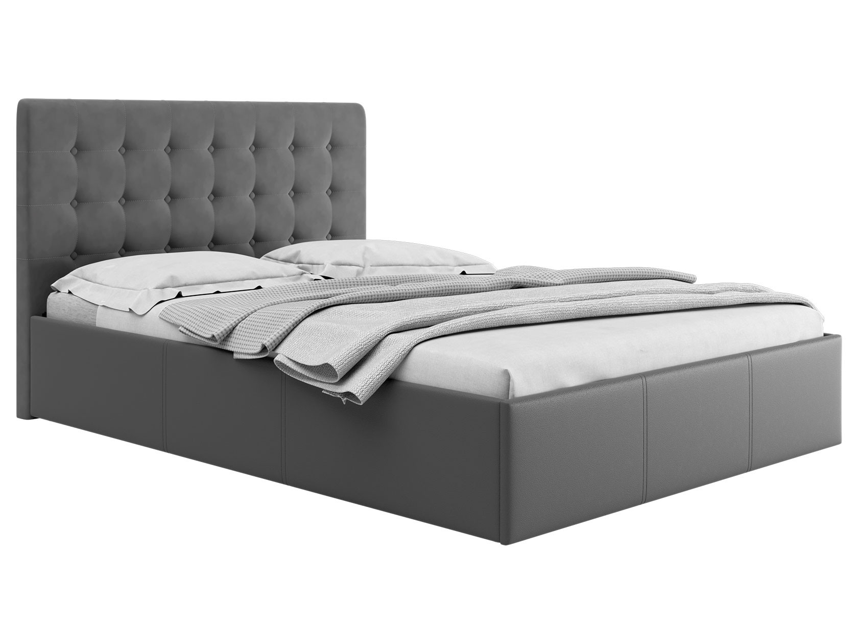 Двуспальная кровать  Кровать с подъемным механизмом Эва Серый, велюр, 140х200 см