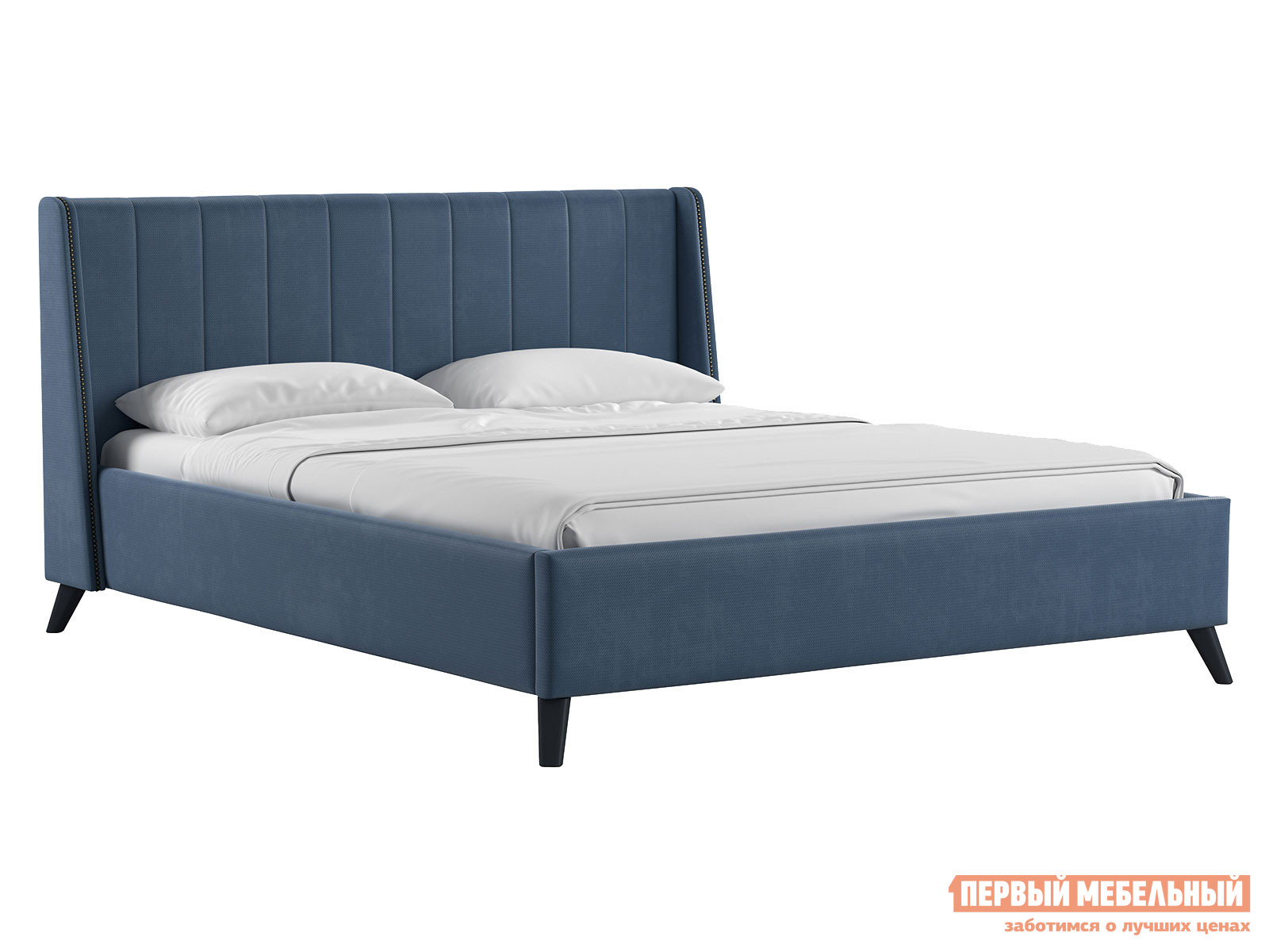 Двуспальная кровать  Мелисса ПМ Серо-синий, велюр, 160х200 см