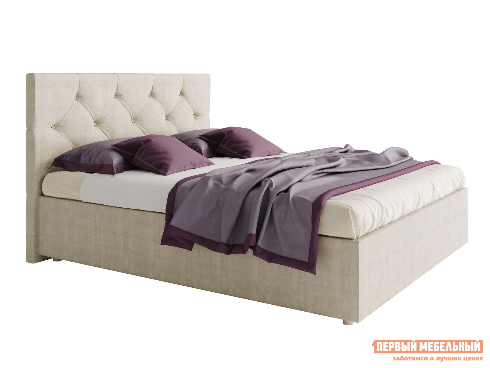 Двуспальная кровать  Бари Люкс Бежевый, велюр, 160х200 см, Без подъемного механизма