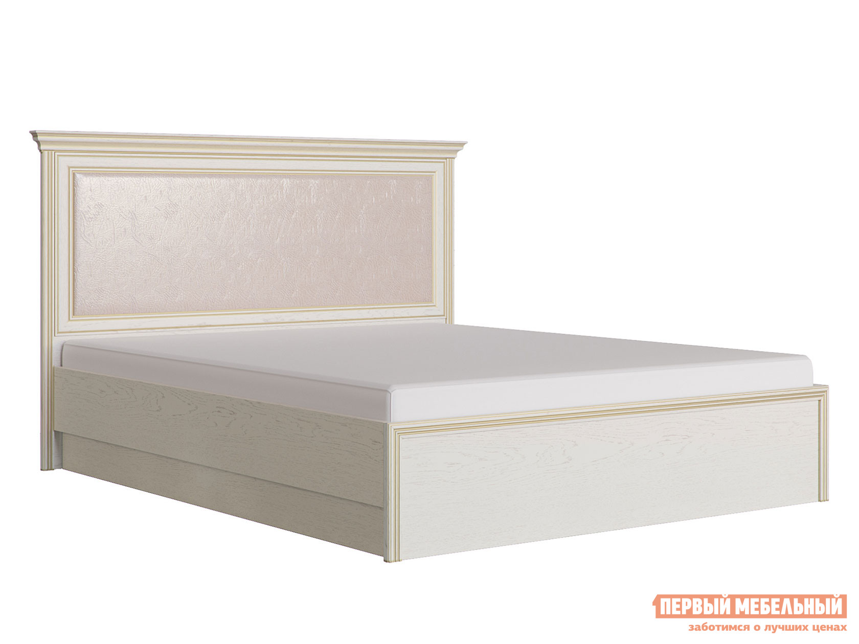 Двуспальная кровать  Кровать Венето 1800 Х 2000 мм, Дуб молочный / Кожа перламутр, С подъемным механизмом