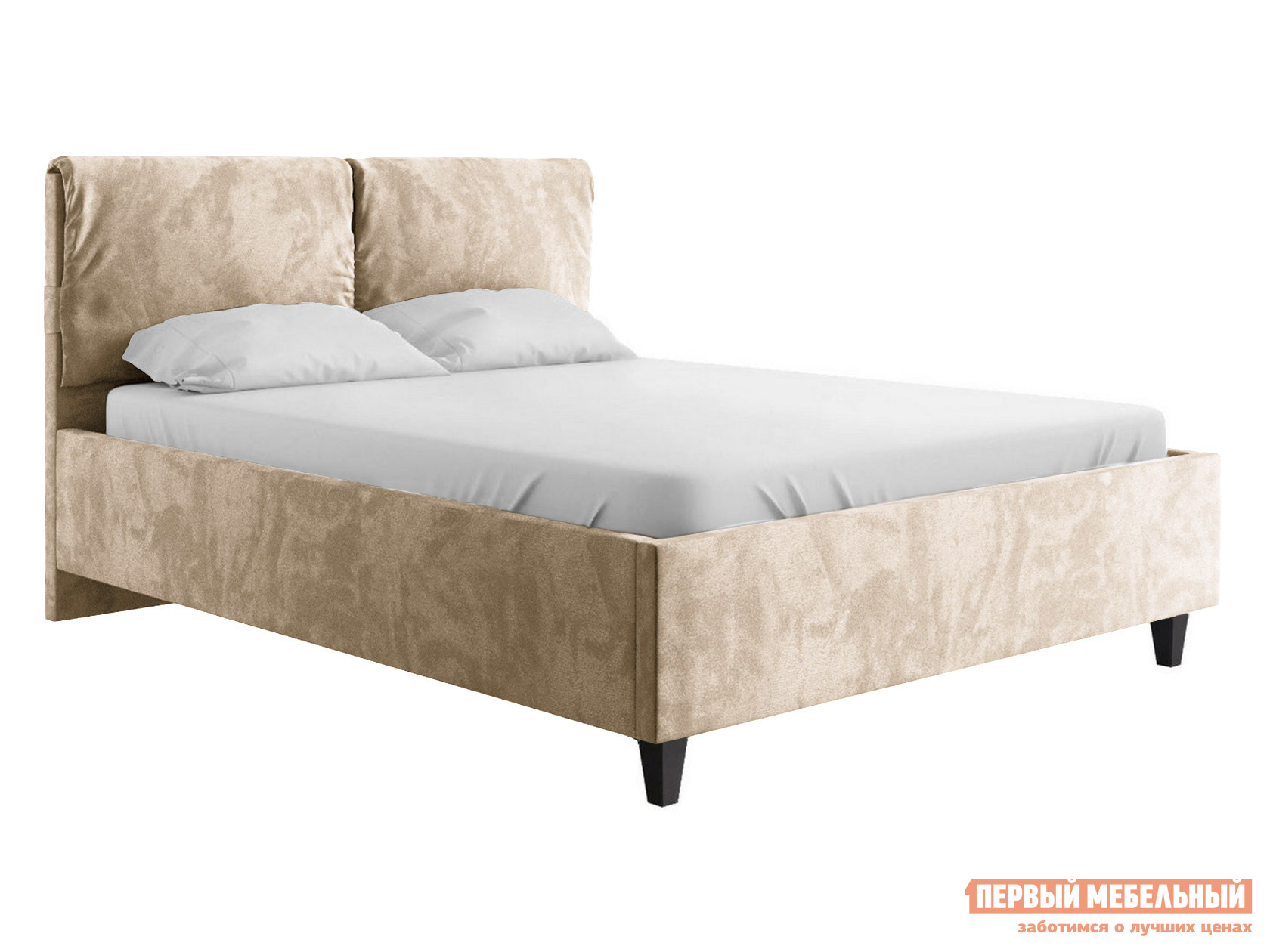 Двуспальная кровать  Лаура ПМ Кремовый, велюр, 160х200 см