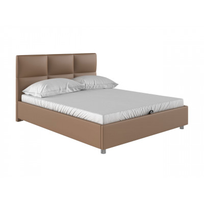 Двуспальная кровать  Кровать с мягким изголовьем Агата Латте, экокожа, 140х200 см