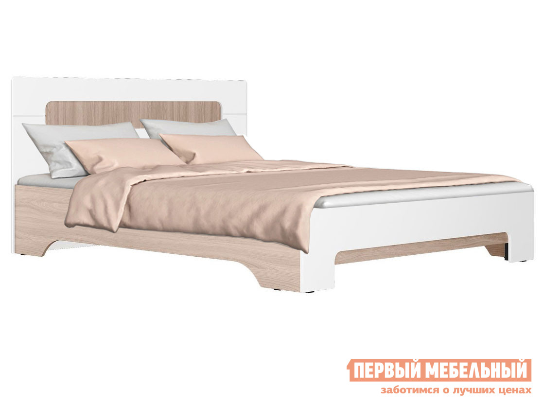 Двуспальная кровать  Палермо С Ясень Шимо светлый / Белый глянец, 160х200 см, С основанием